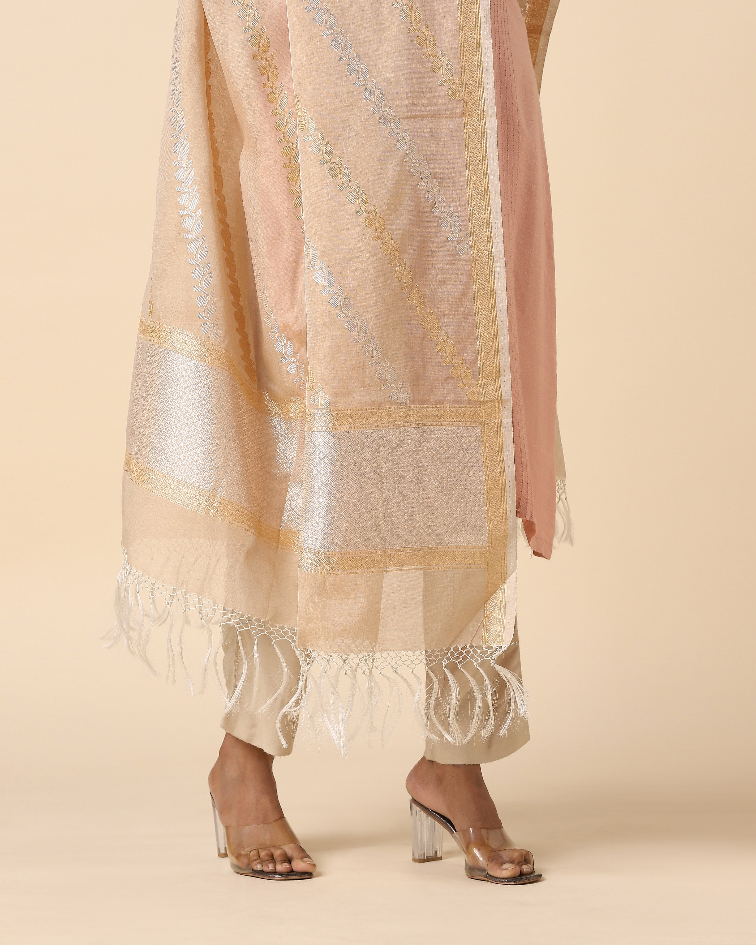 Ekanei Banarasi Kadwa Brown Cotton Dupatta