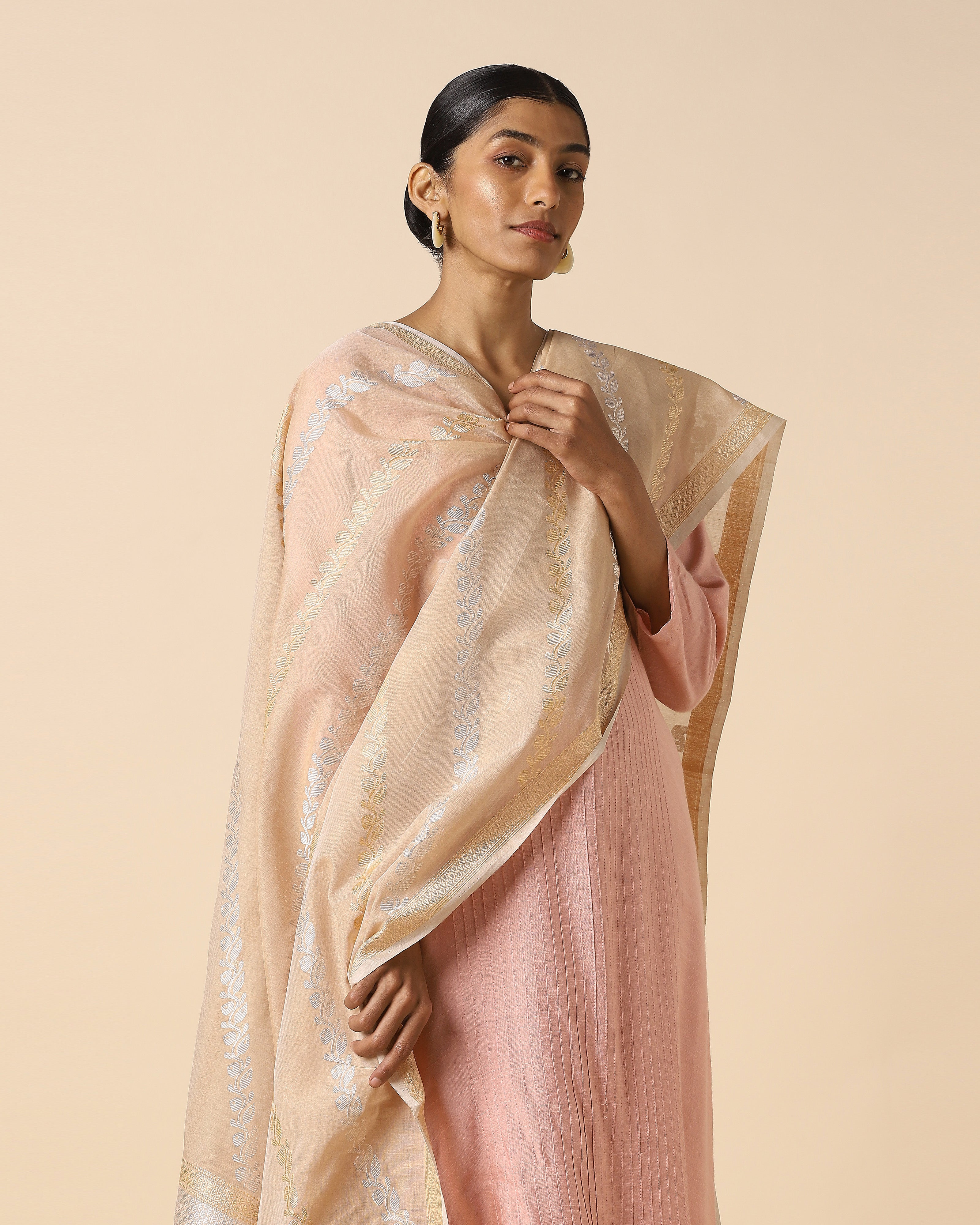 Ekanei Banarasi Kadwa Brown Cotton Dupatta