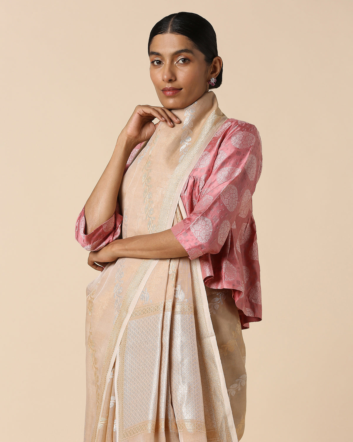 Ekanei Banarasi Kadwa Brown Cotton Saree