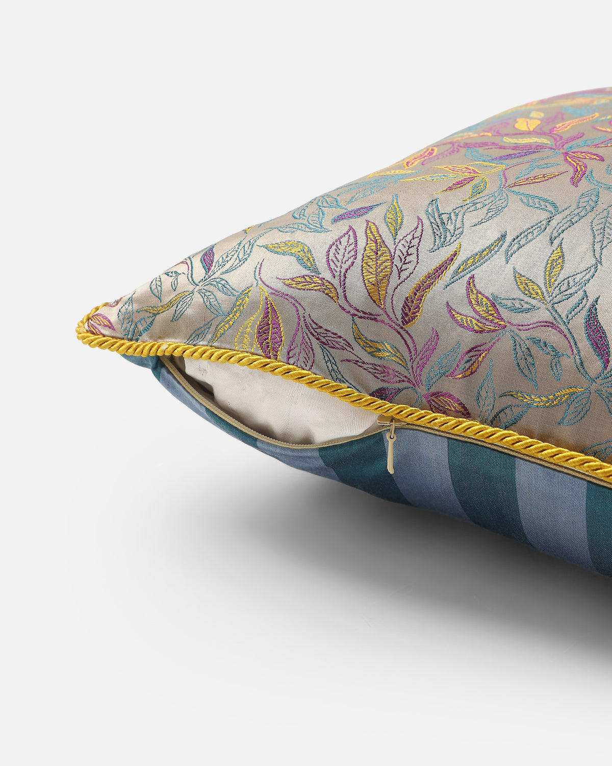 Leafy Banarasi Tanchoi Silk Cotton Cushion Cover