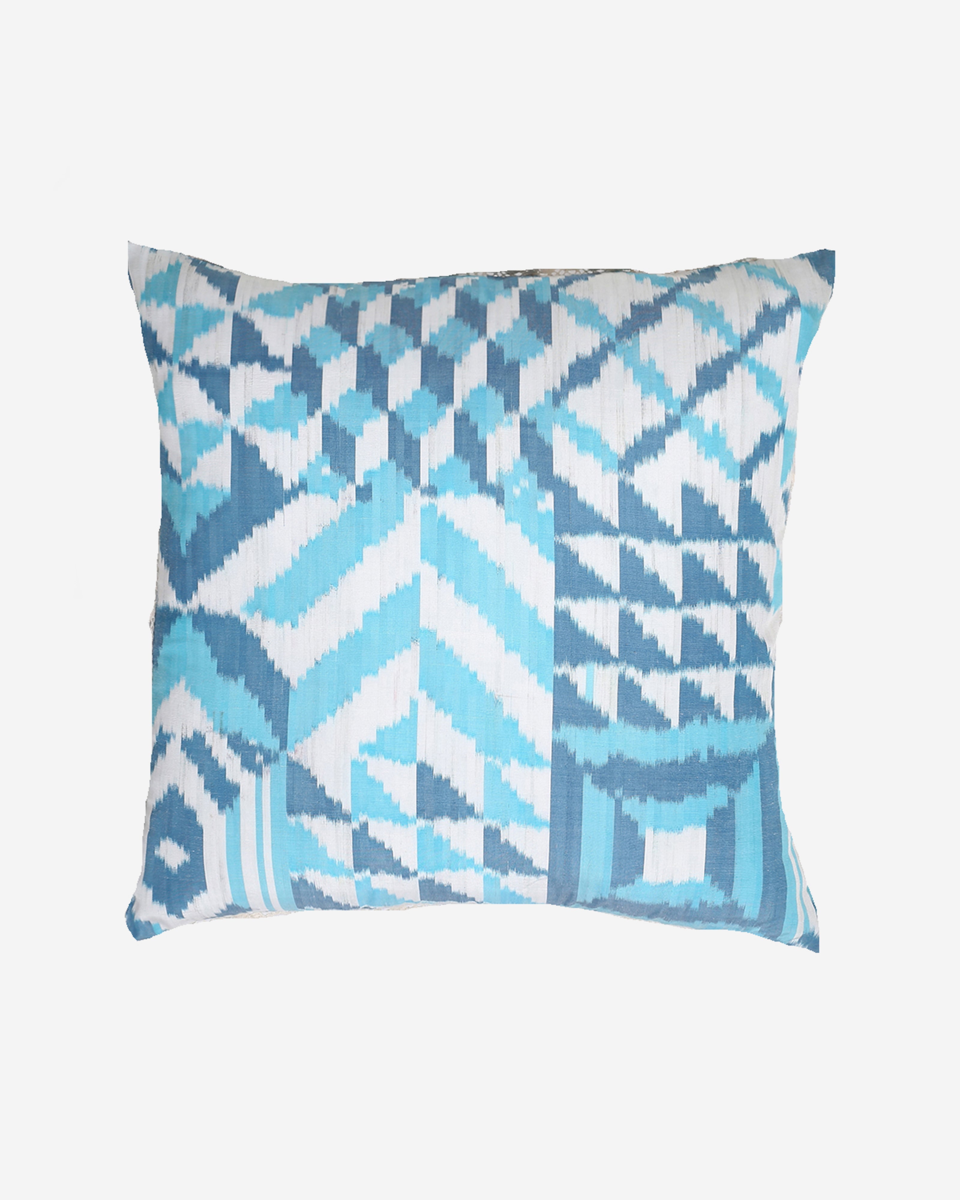 Aeluin Warp Ikat Silk Cotton Cushion Cover - Light Blue