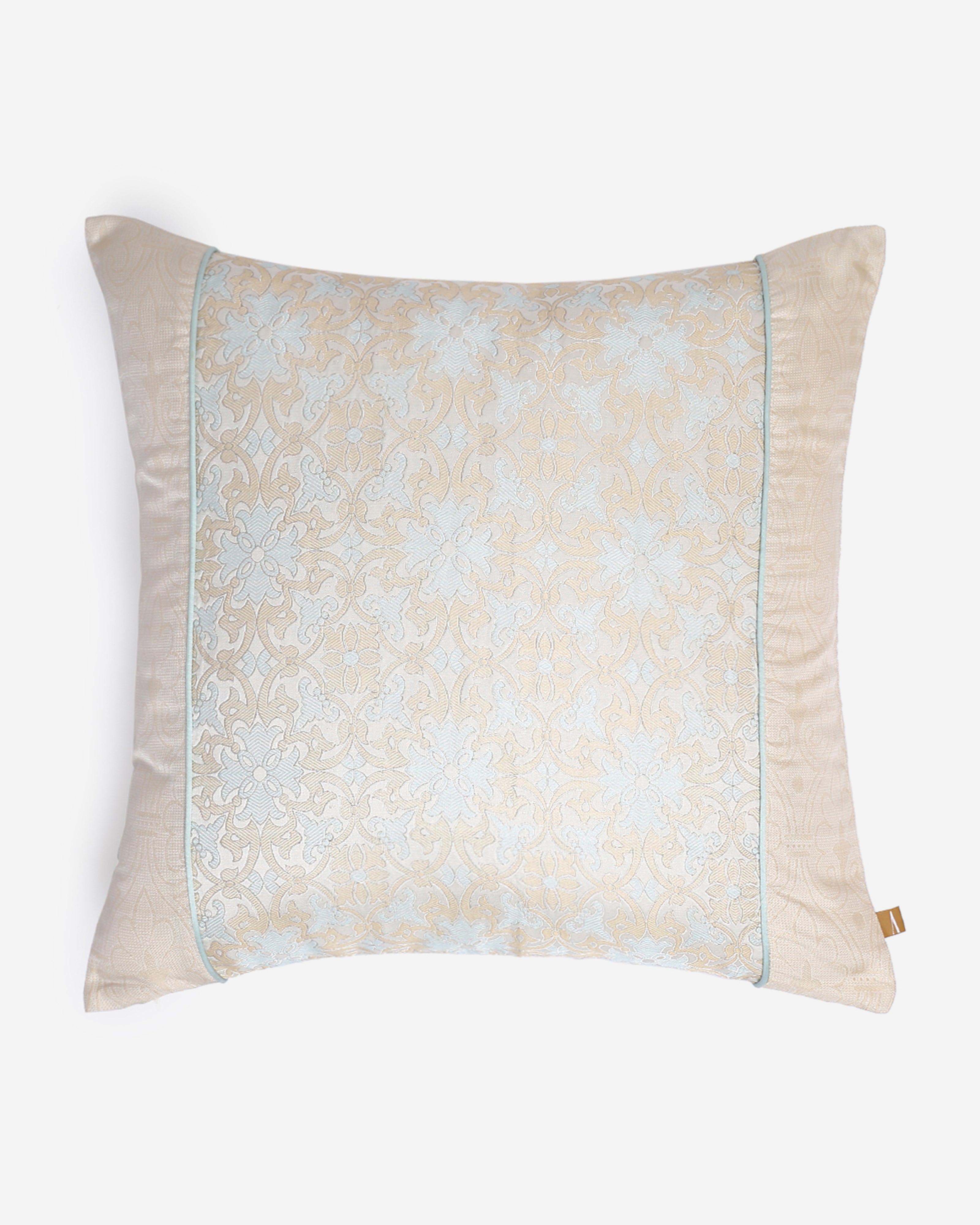 Azulejos Satin Brocade Silk Cotton Cushion Cover