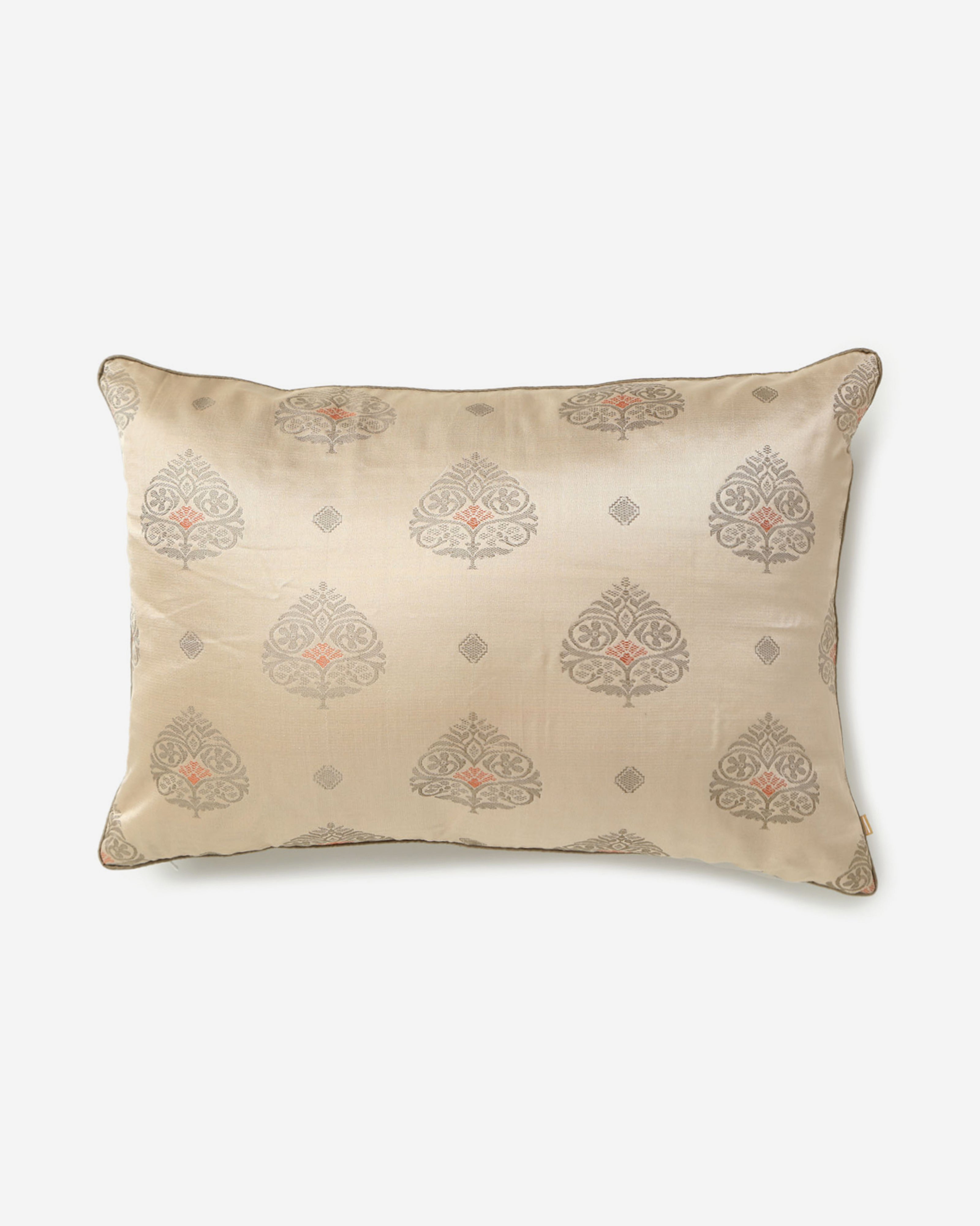 Gopi Satin Brocade Silk Cotton Cushion Cover - Light Beige