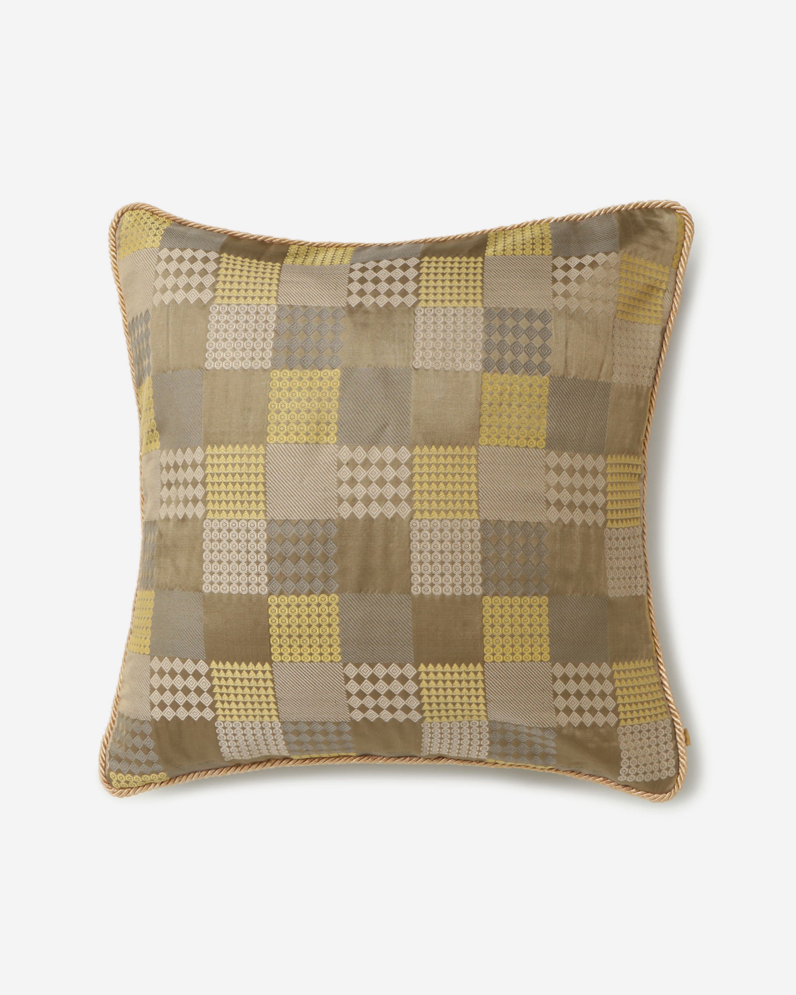 Cube Satin Brocade Silk Cotton Cushion Cover - Medium Yellow