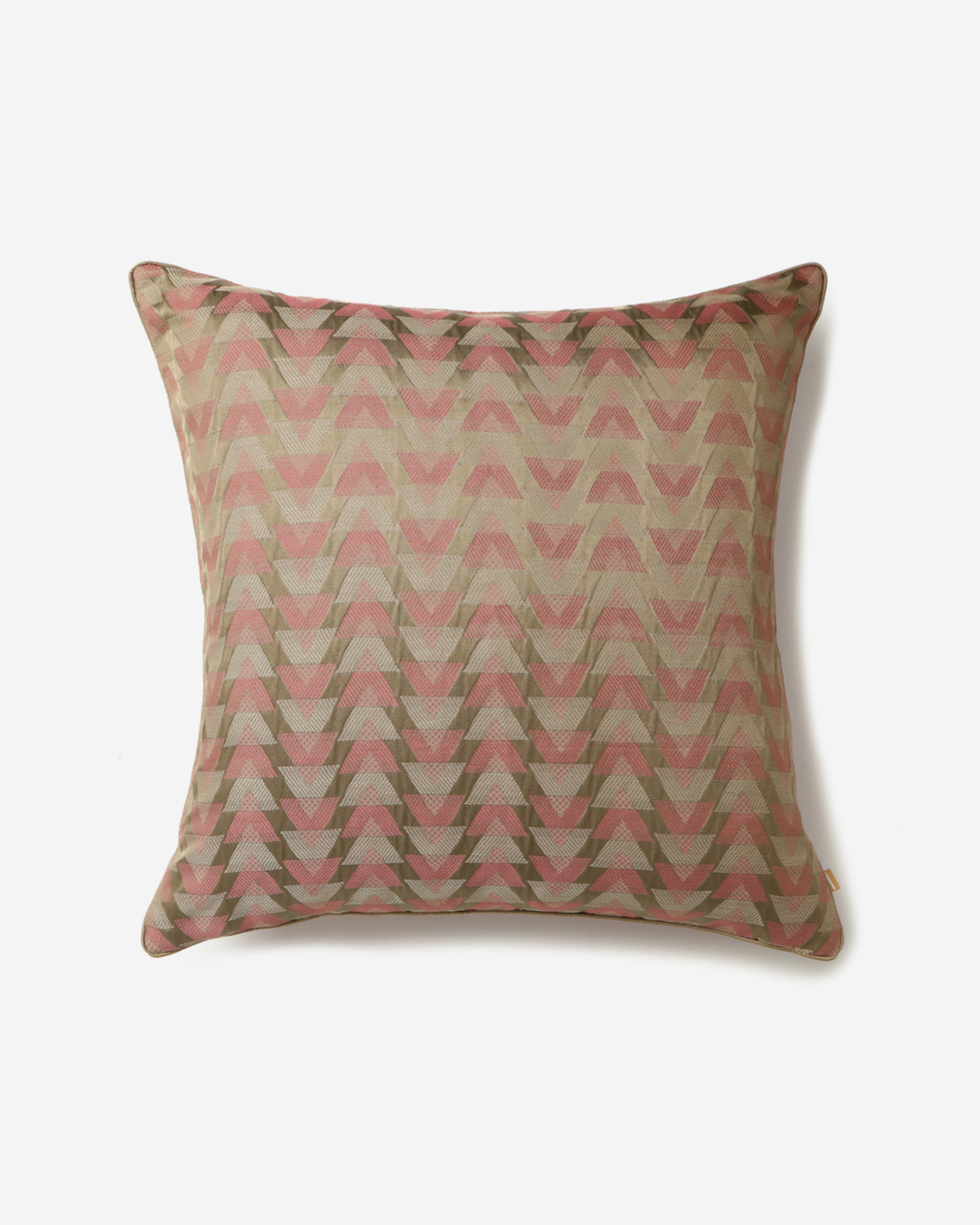 Triangle Satin Brocade Silk Cotton Cushion Cover - Light Pink