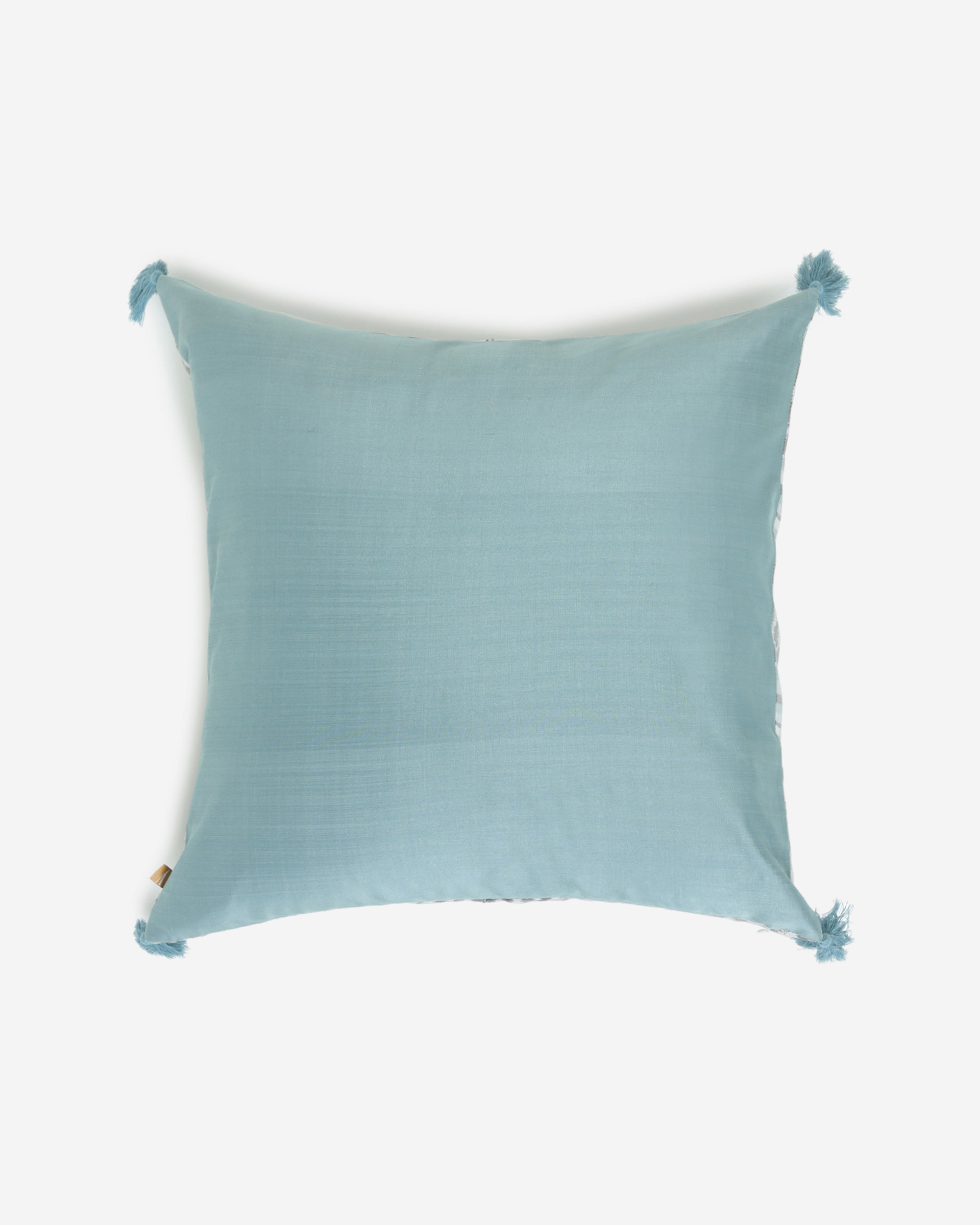 Ubangi Weft Ikat Silk Cushion Cover - Light Blue