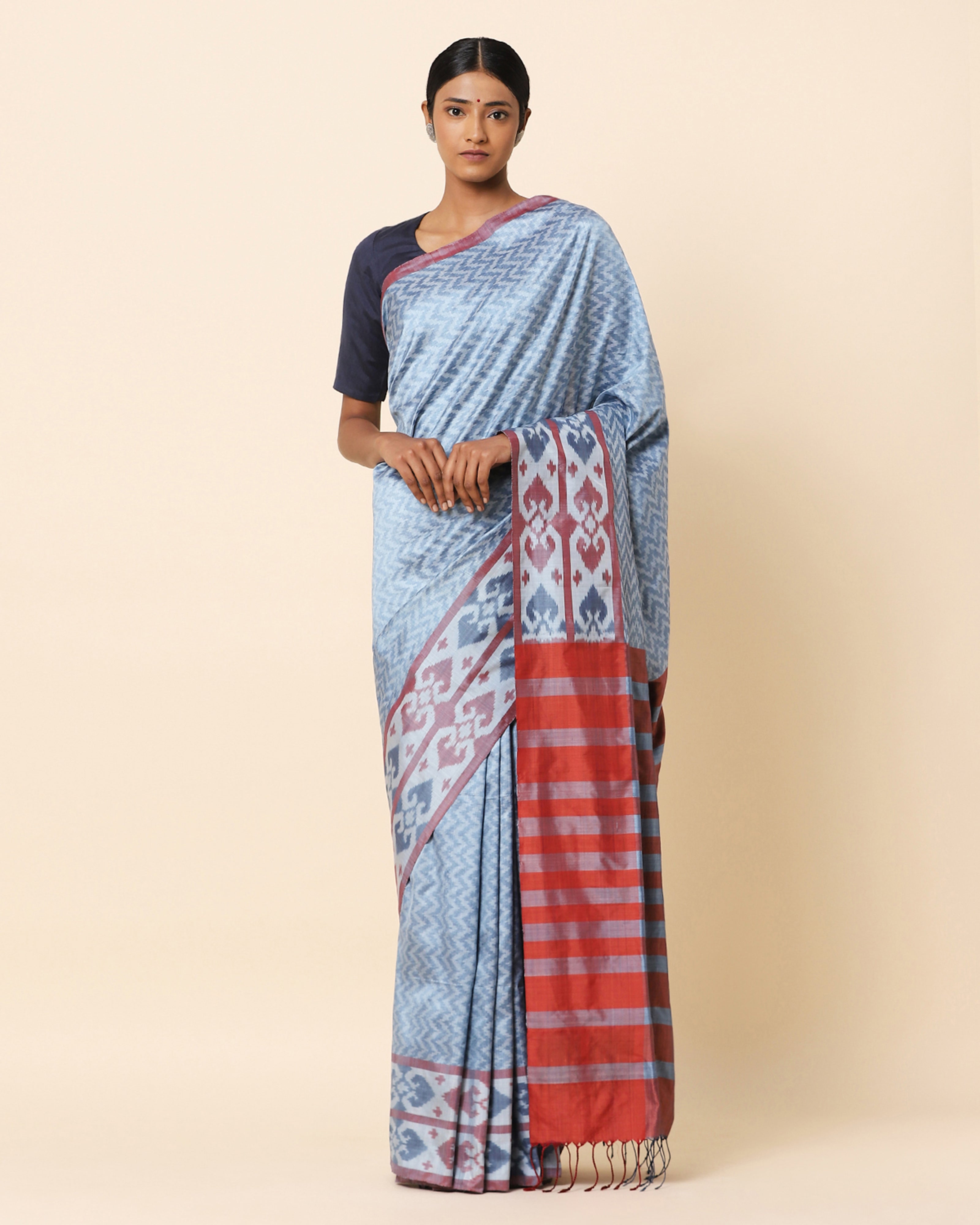 Zircon Warp Ikat Silk Saree