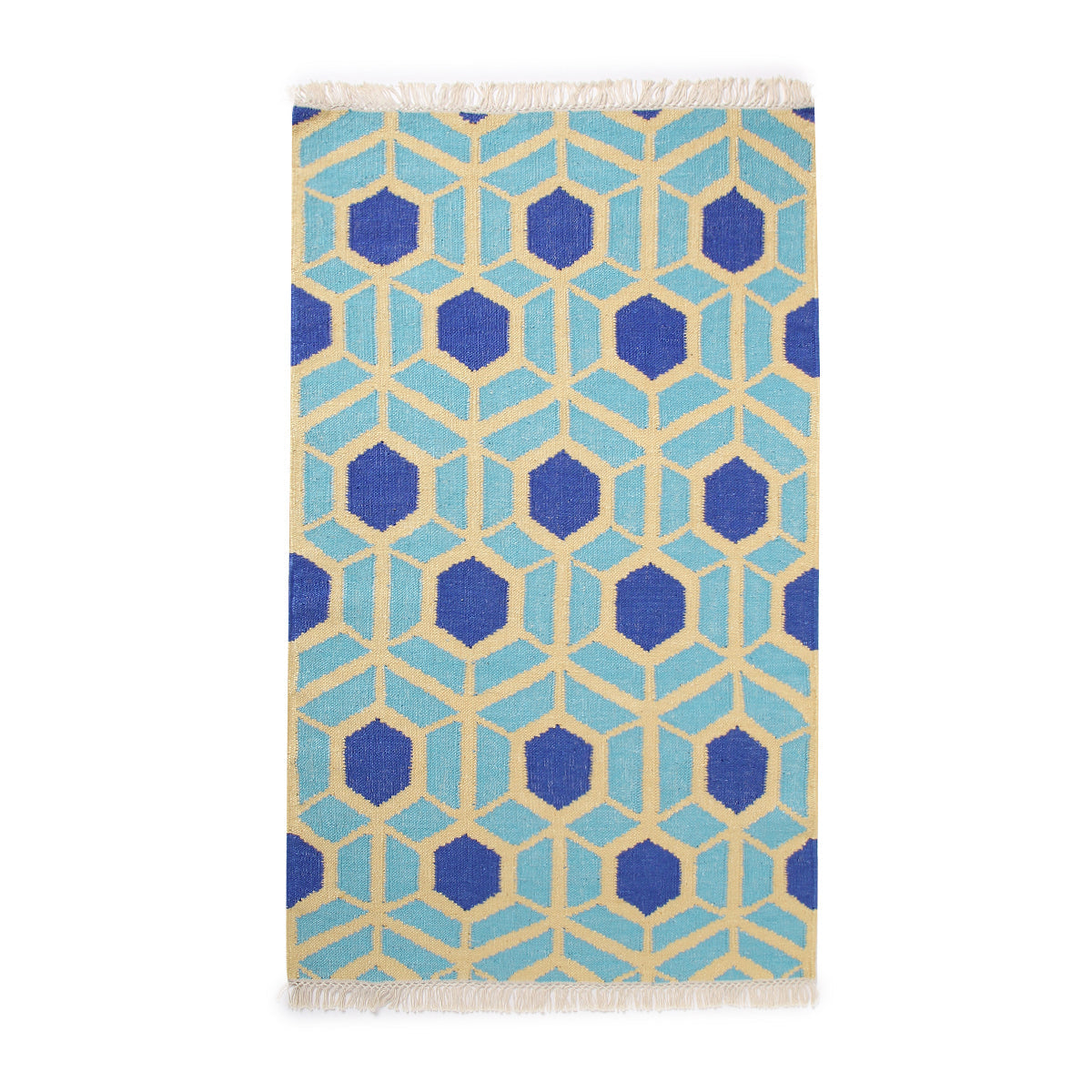 Honey Bee Panja Silk Cotton Rug - Dark Blue
