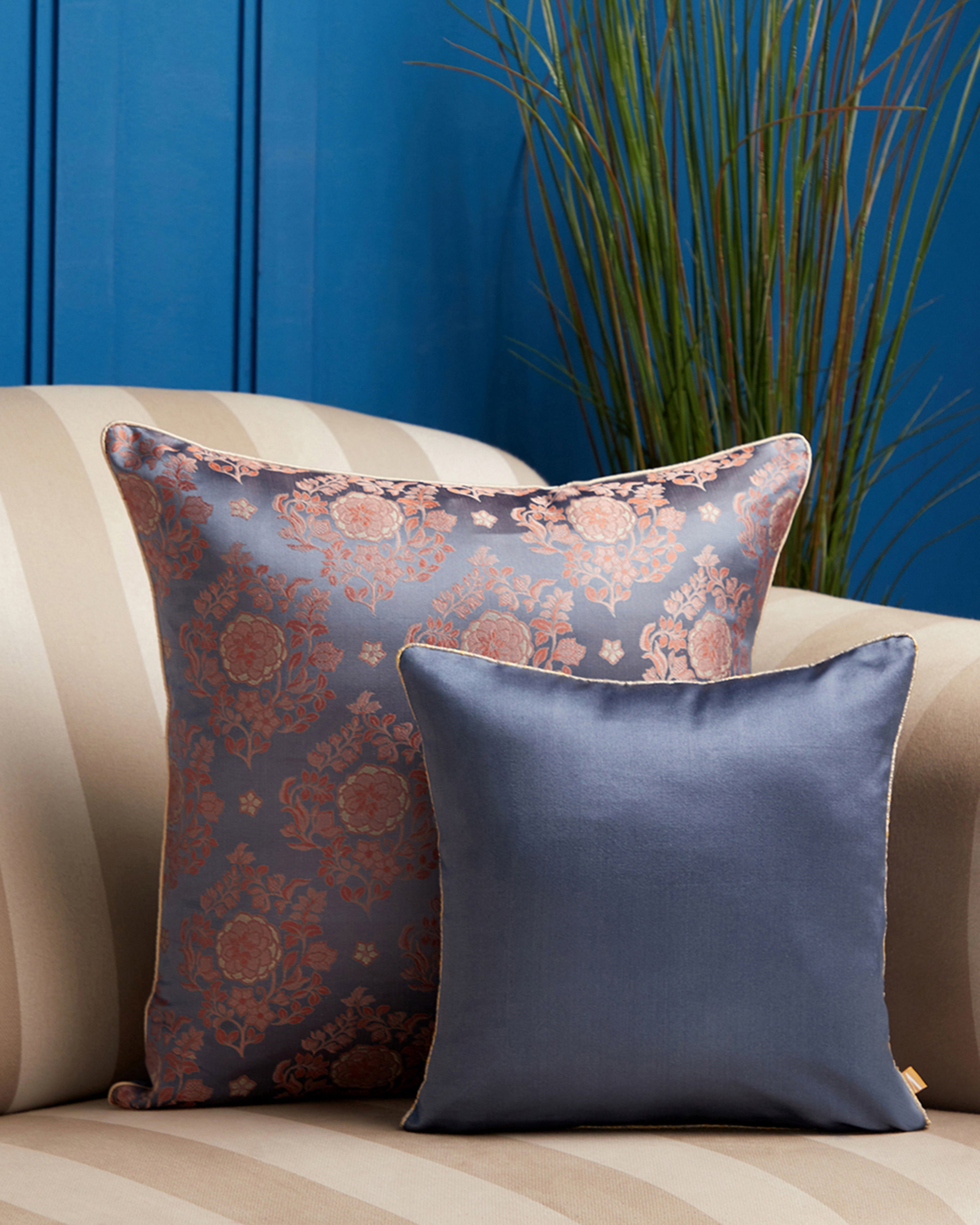 Solid Satin Silk Cotton Cushion Cover - Medium Blue