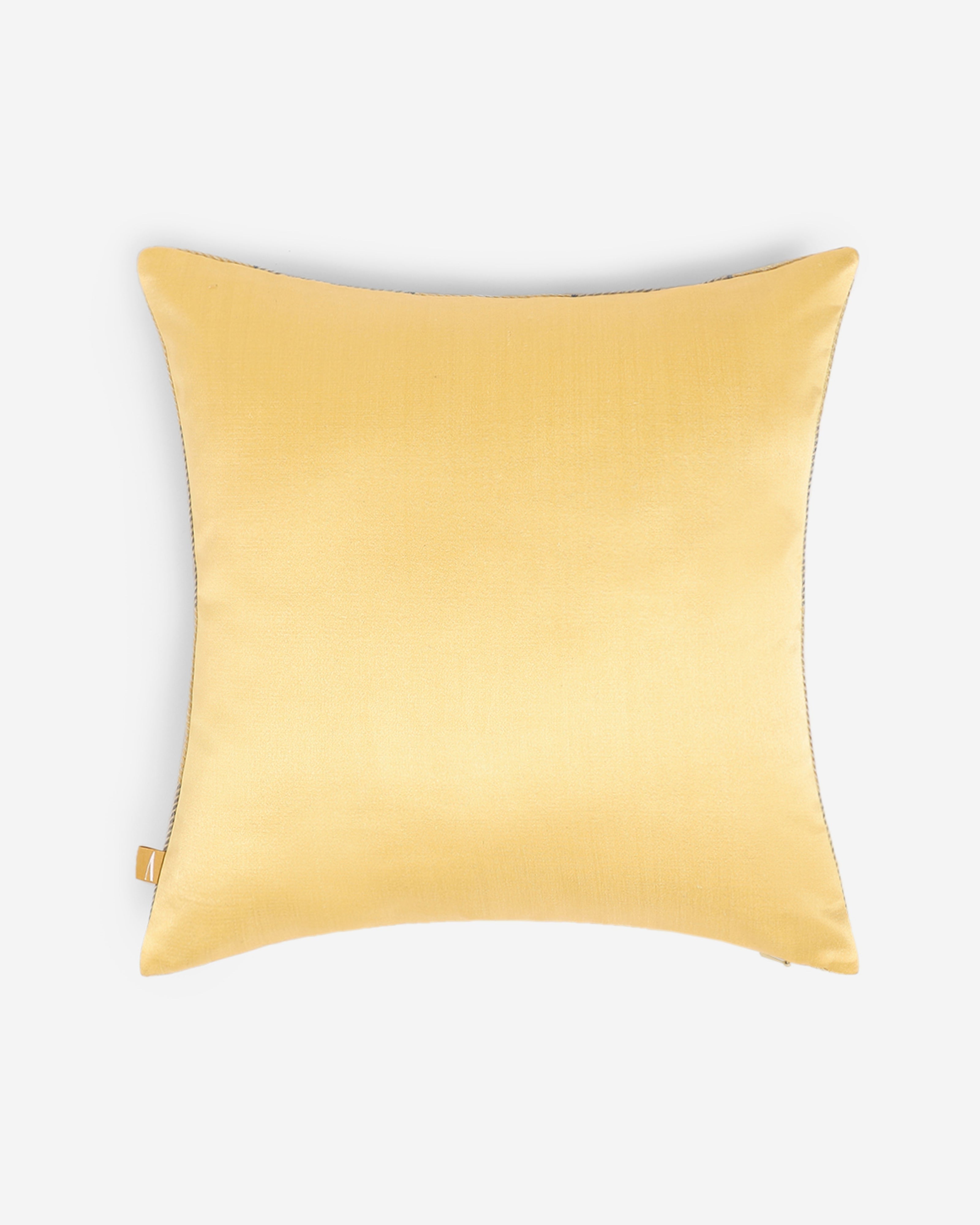 Sarasa Satin Brocade Silk Cushion Cover - Light Yellow