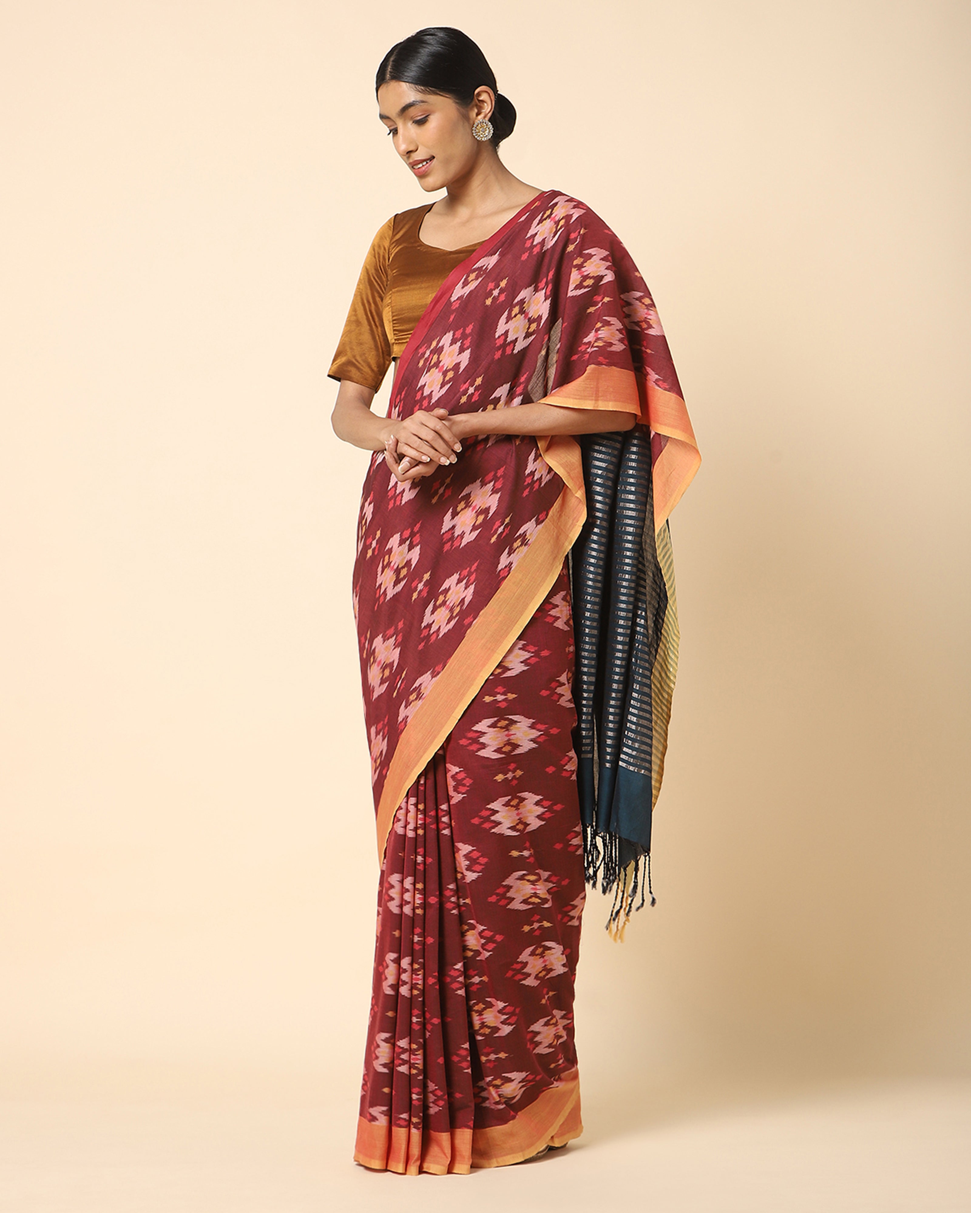 Pochampally silk saree teal green and red with allover ikat weaves and –  Prashanti Sarees