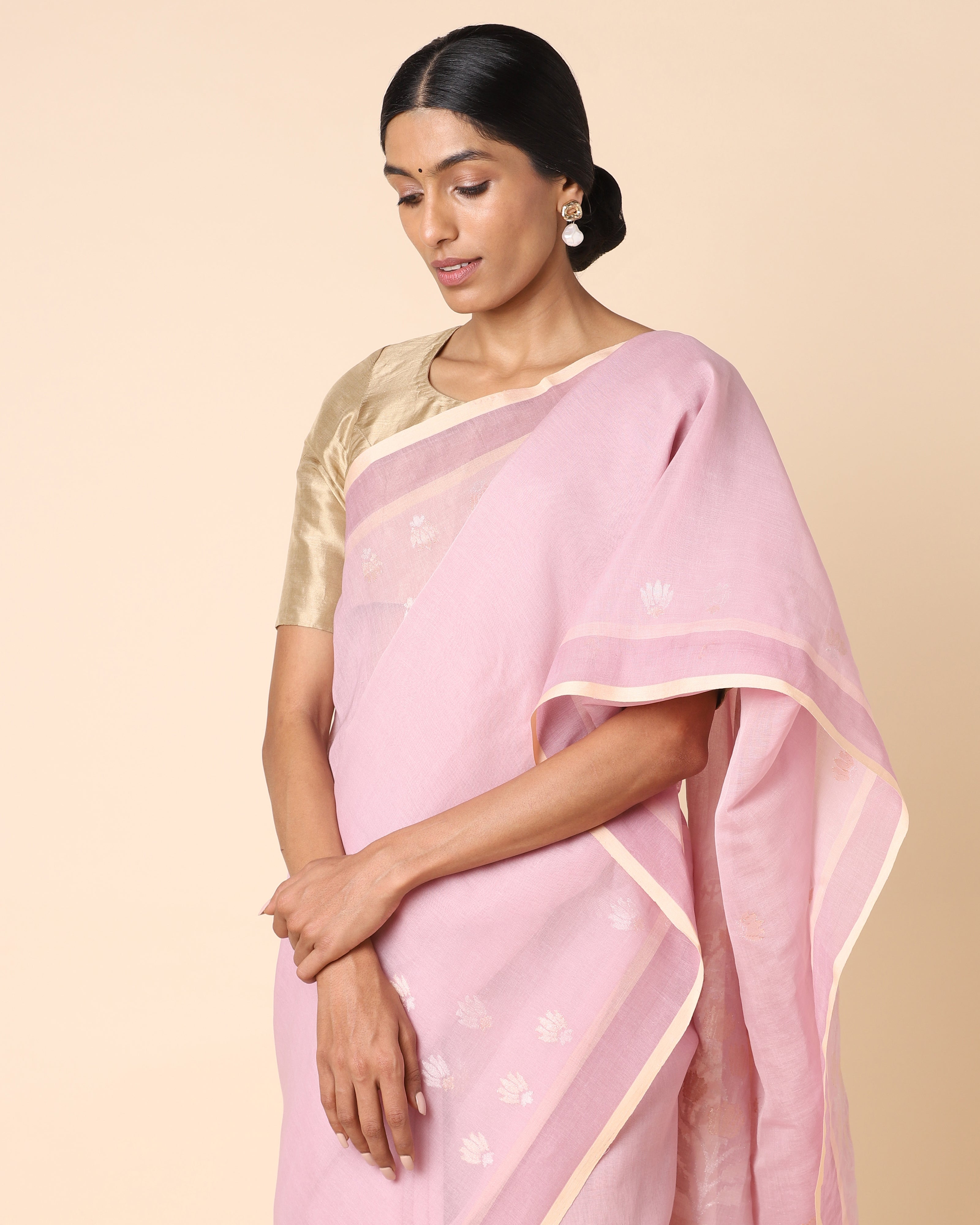 Special Soft Dhakai Jamdani SAREE - Pink/Grey - AbAlDo's