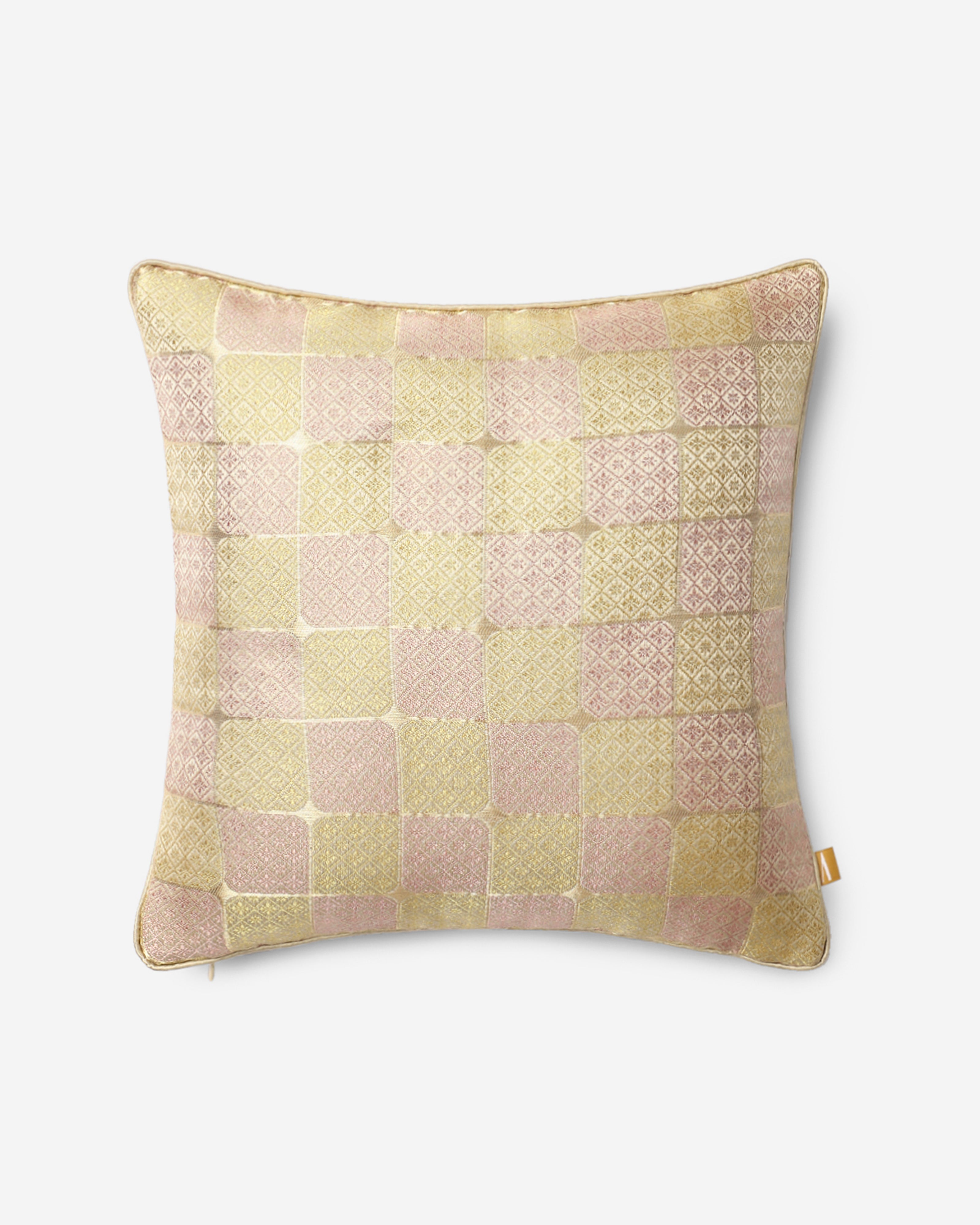 East Coast Satin Brocade Silk Cushion Cover - Light Yellow