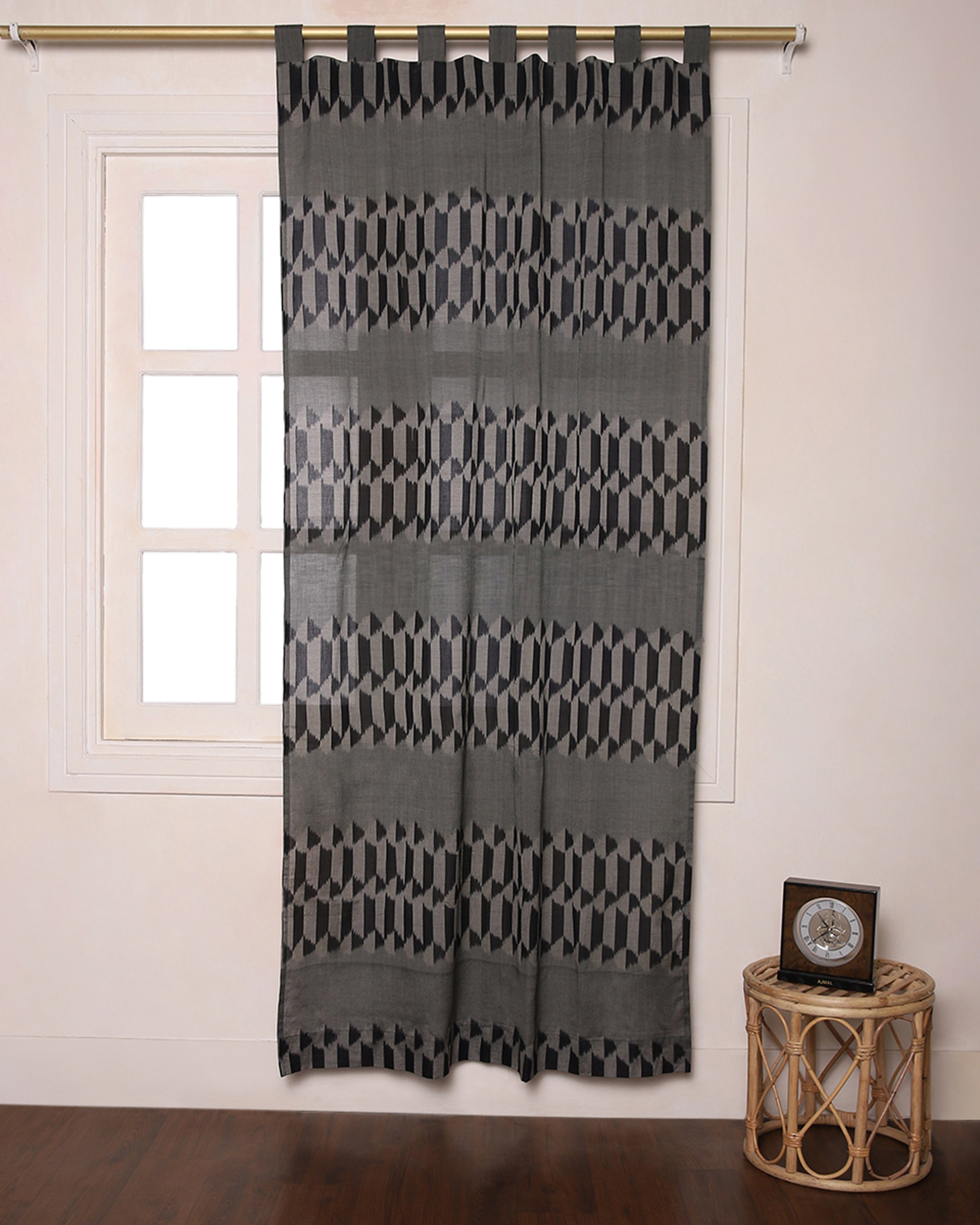 Huma Warp Ikat Cotton Curtain - Dark Grey