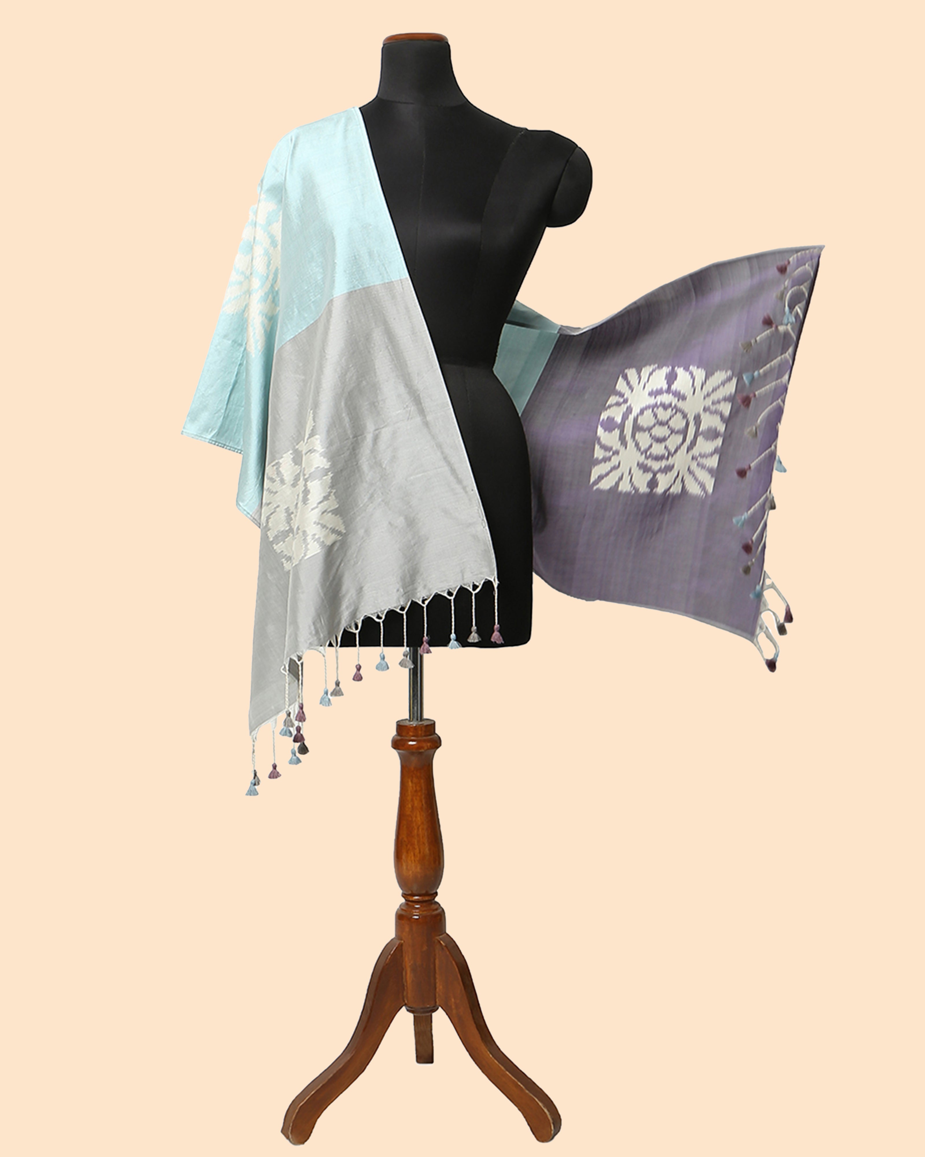 Paloma Weft Ikat Cotton Silk Stole - Light Assorted