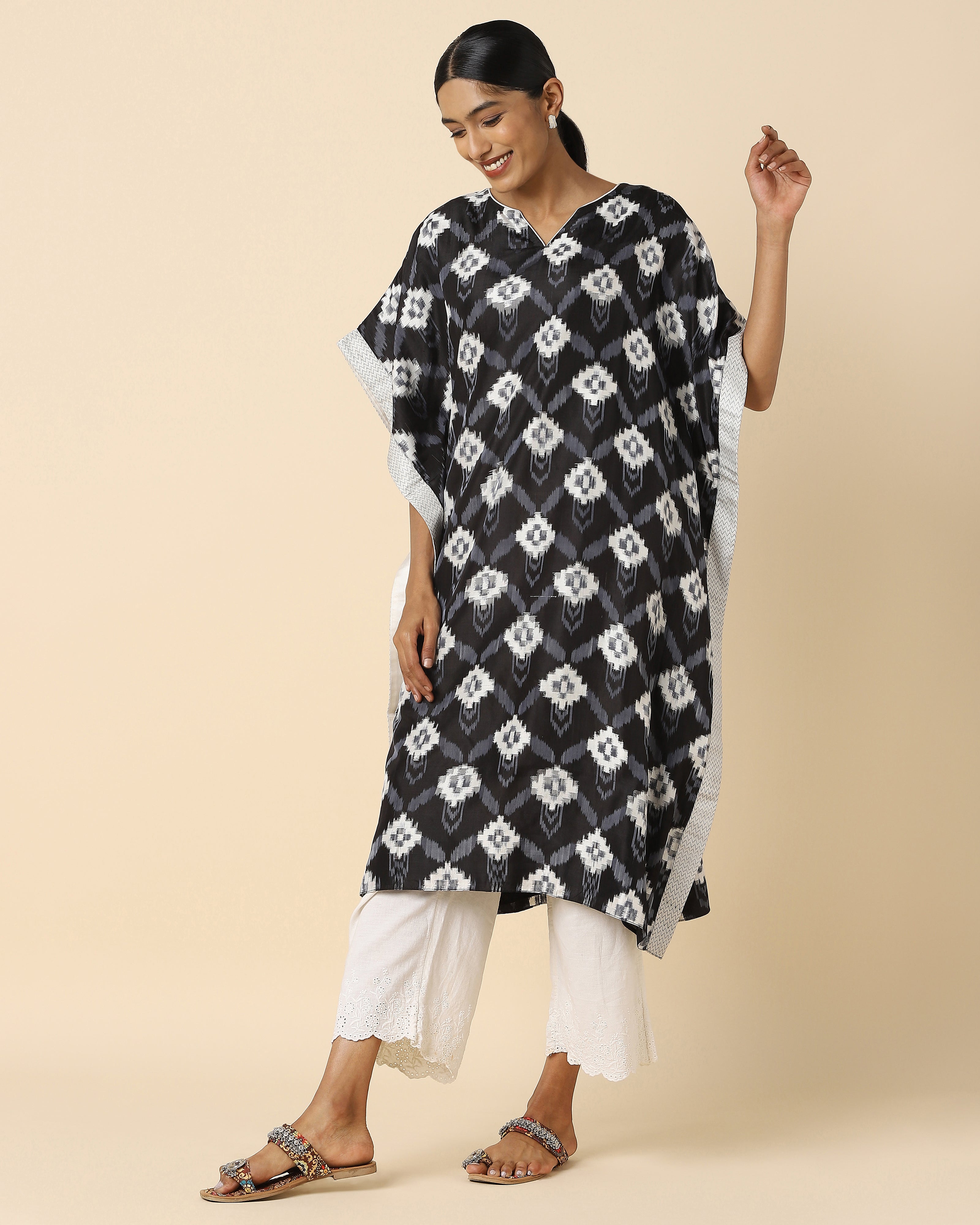 Nilaya Pochampally Warp Ikat Silk Cotton Women's Kaftan
