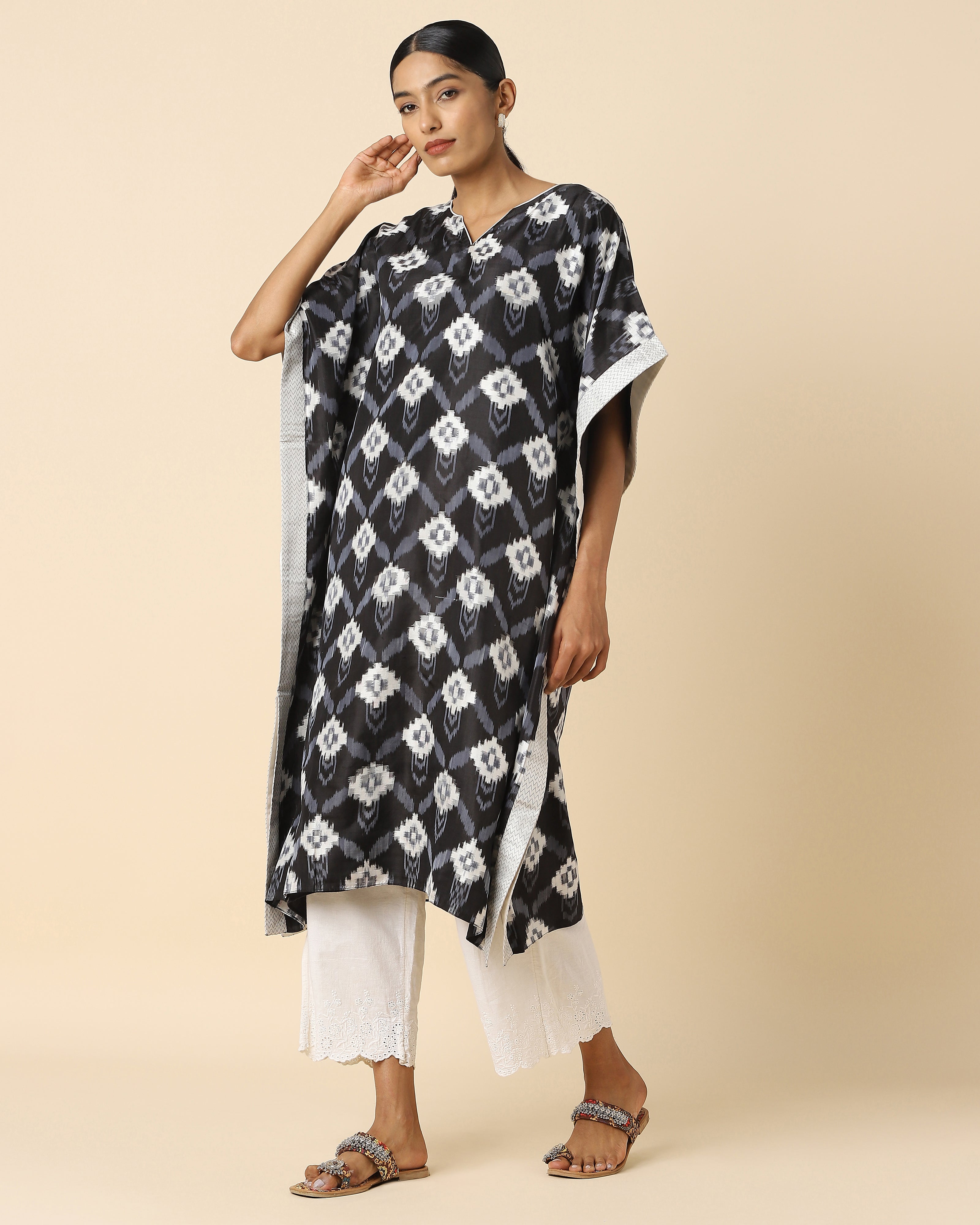 Nilaya Pochampally Warp Ikat Silk Cotton Women's Kaftan