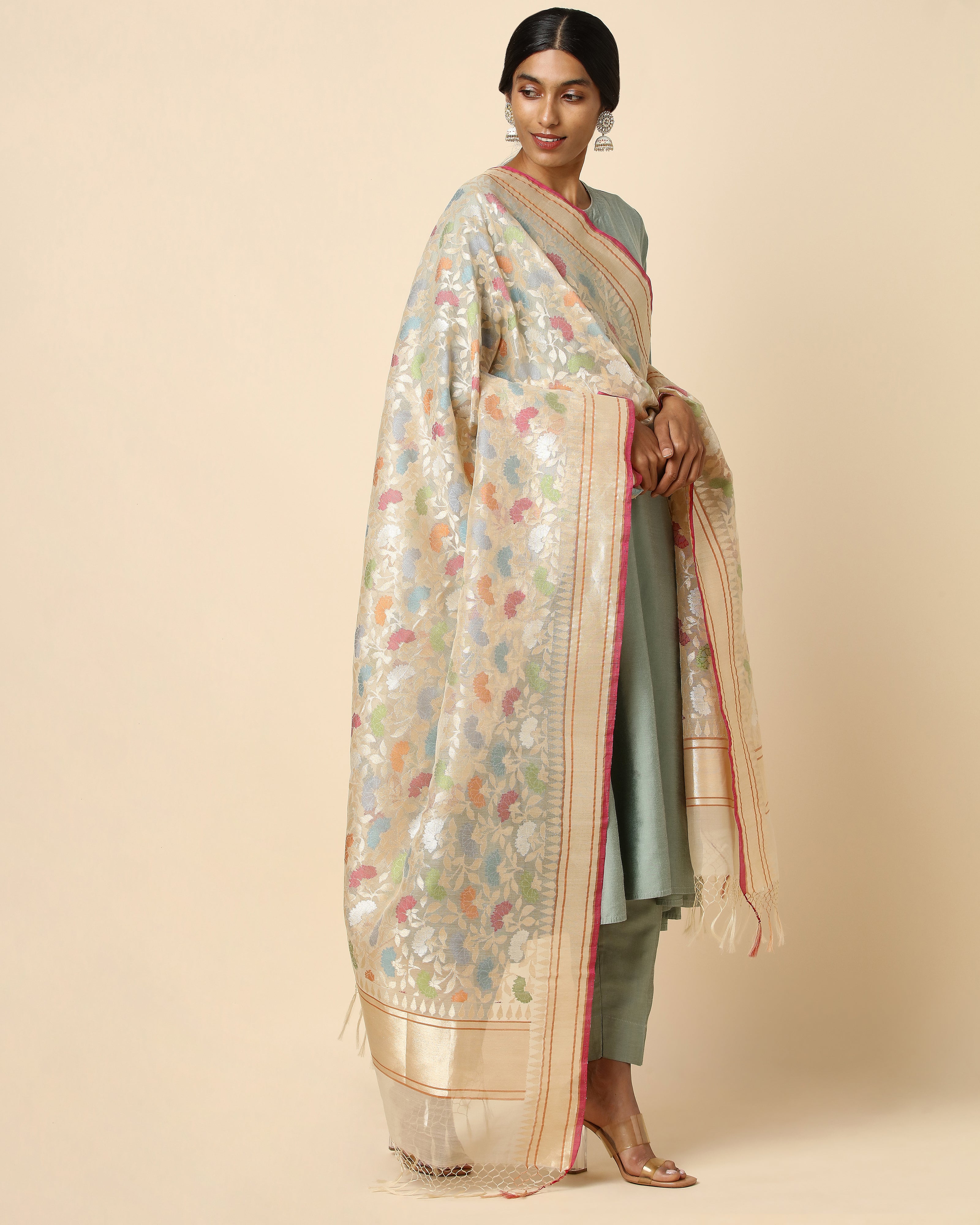 Ishank Jamdani Silk Cotton Dupatta