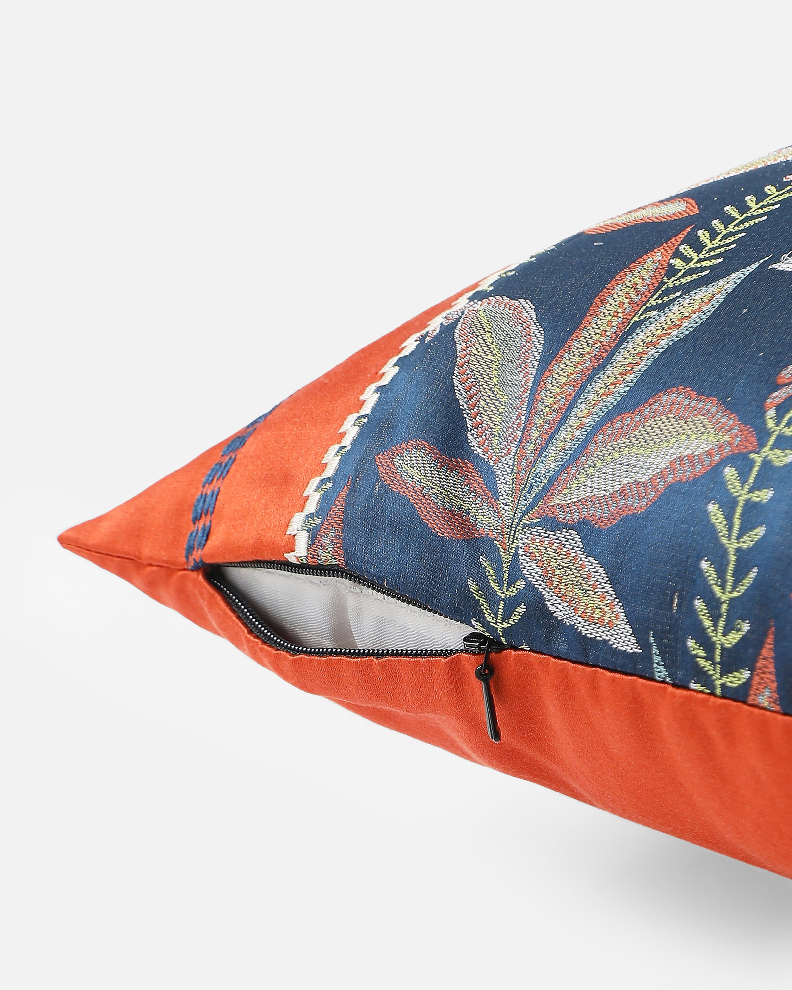Palm Banarasi Tanchoi Silk Cushion Cover