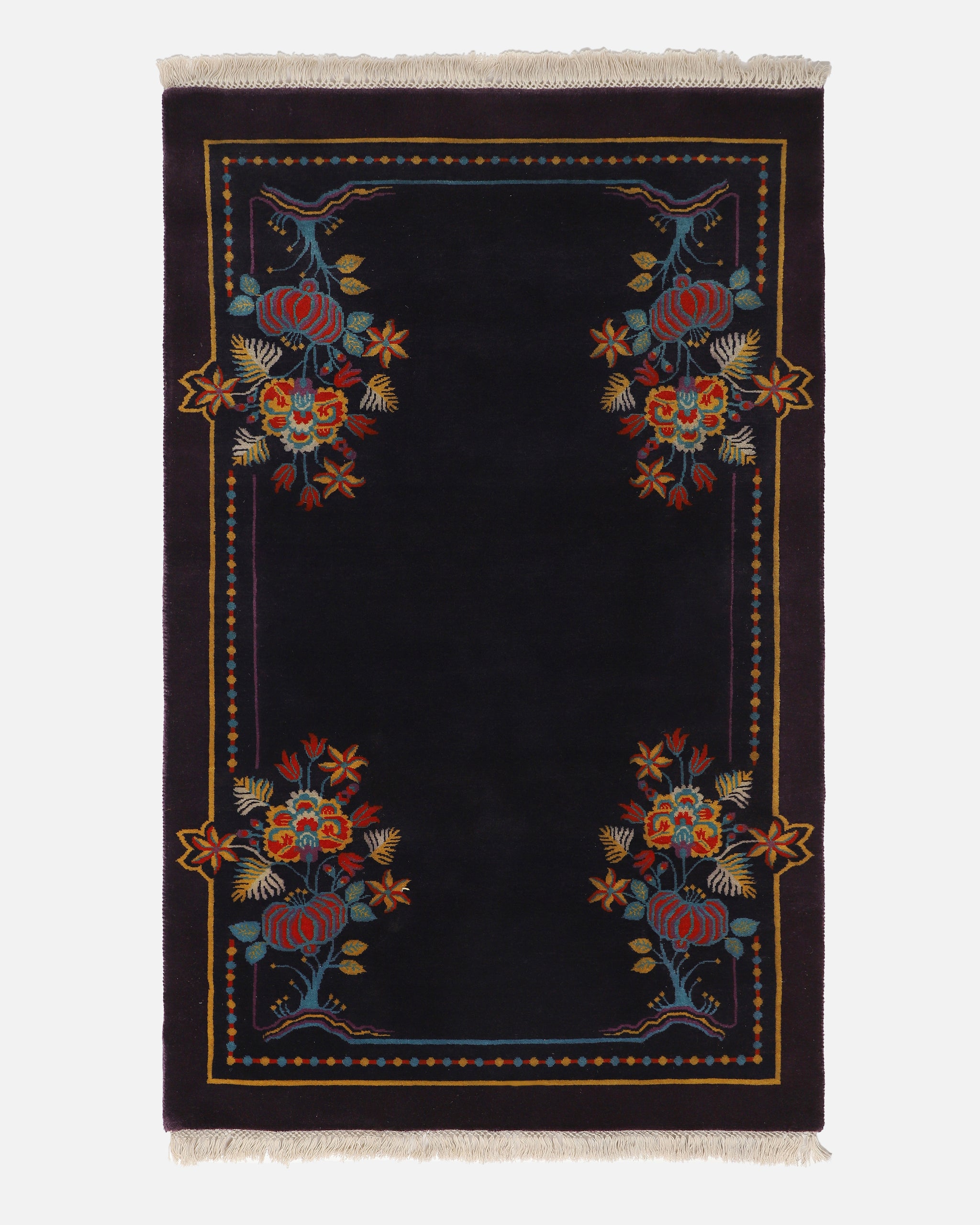 Shop Cesar Hand Knotted Dark Blue Cotton Wool Rug | Aadyam