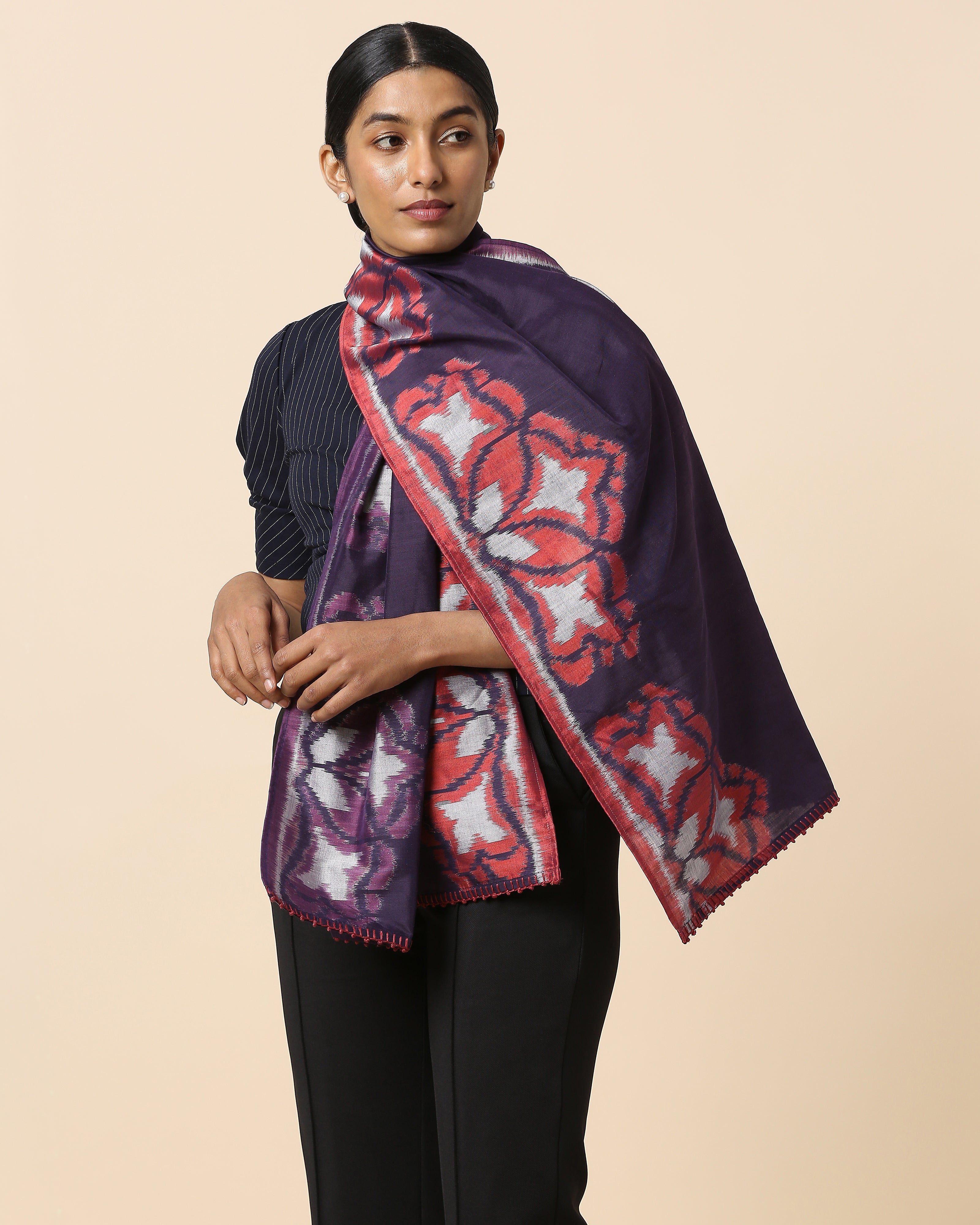 Jourdain Pochampally Weft Ikat Cotton Silk Stole