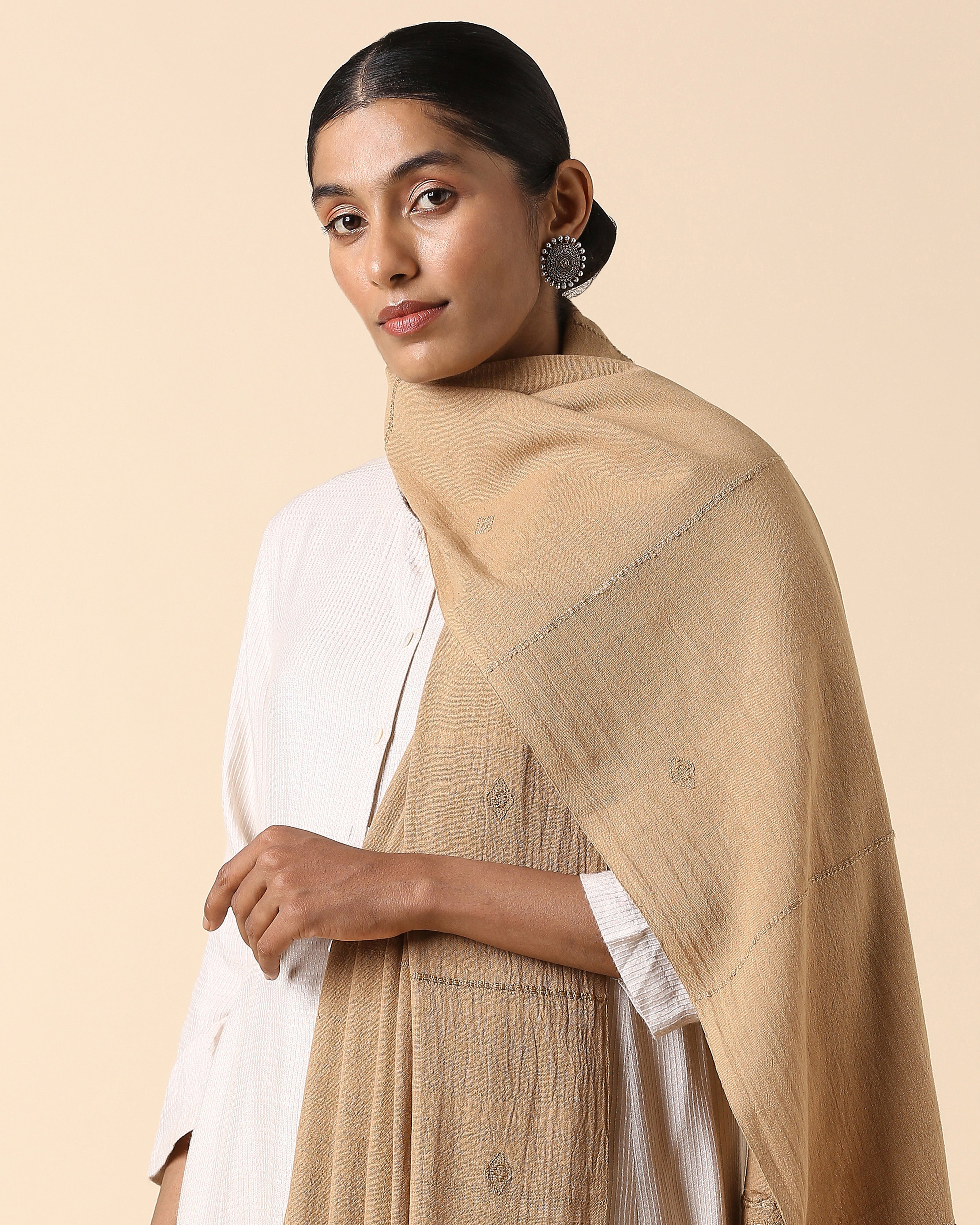 Hemika Bhujodi Extra Weft Brown Cotton Dupatta