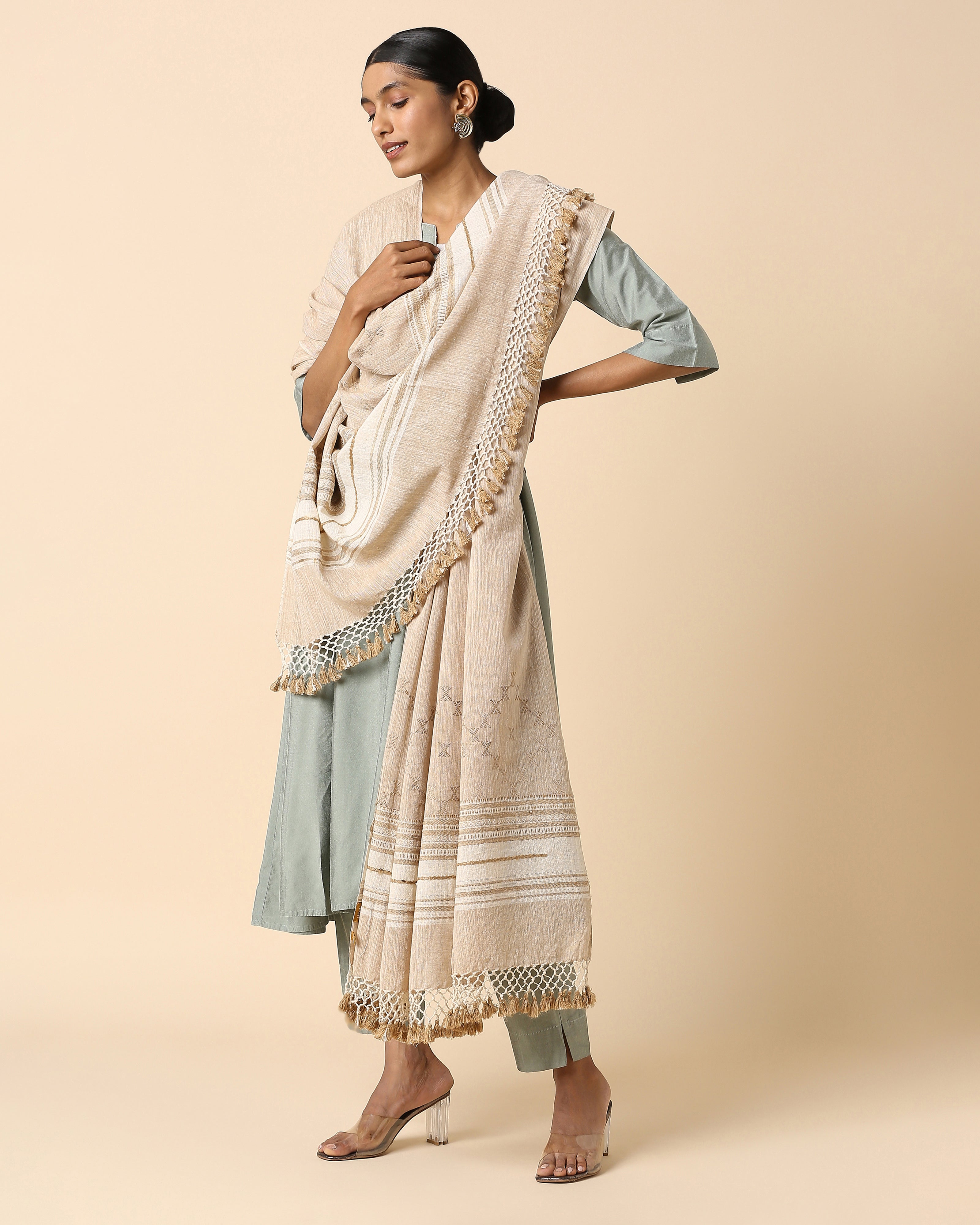 Panchita Bhujodi Extra Weft Brown Cotton Dupatta