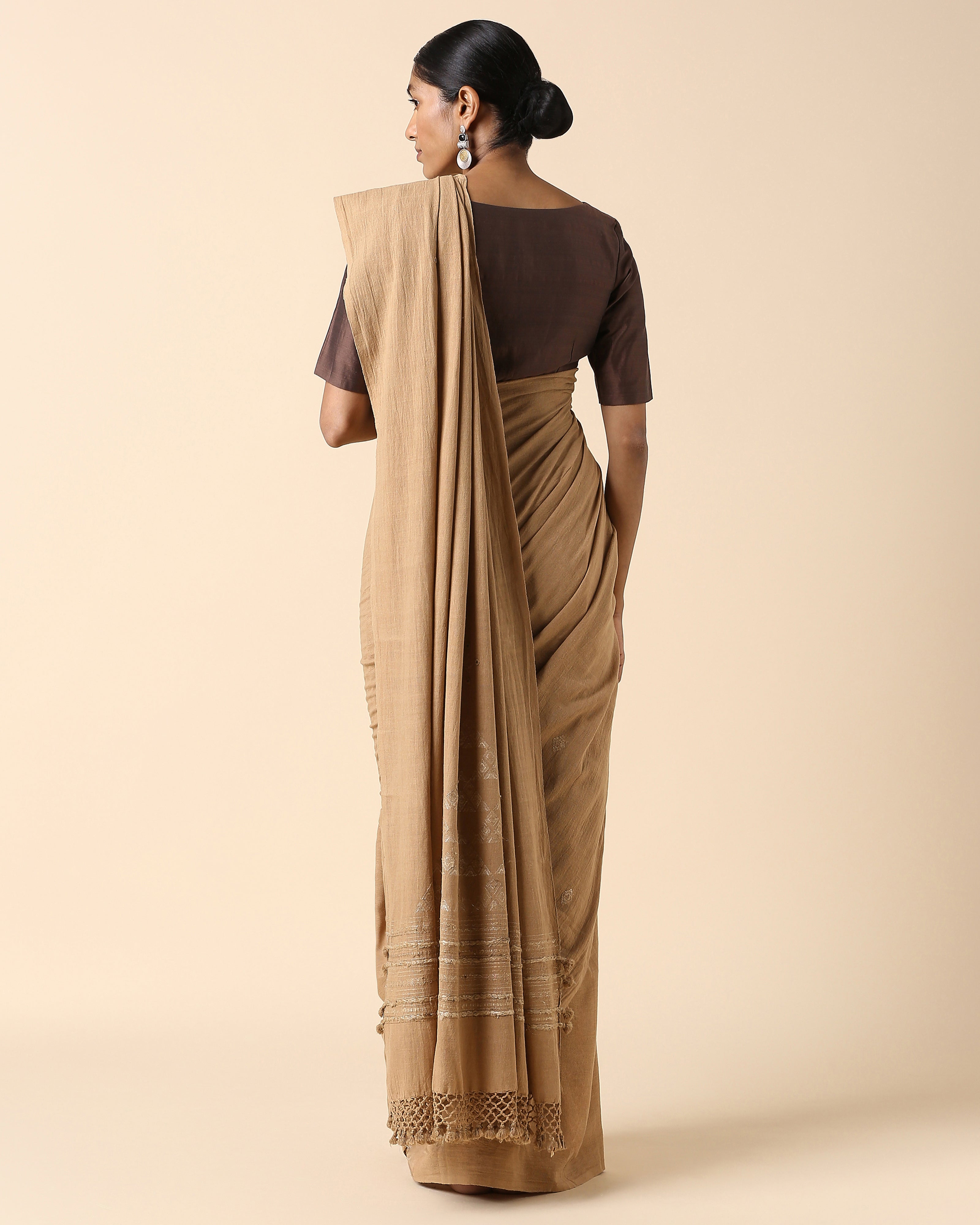 Garima Bhujodi Extra Weft Brown Cotton Saree