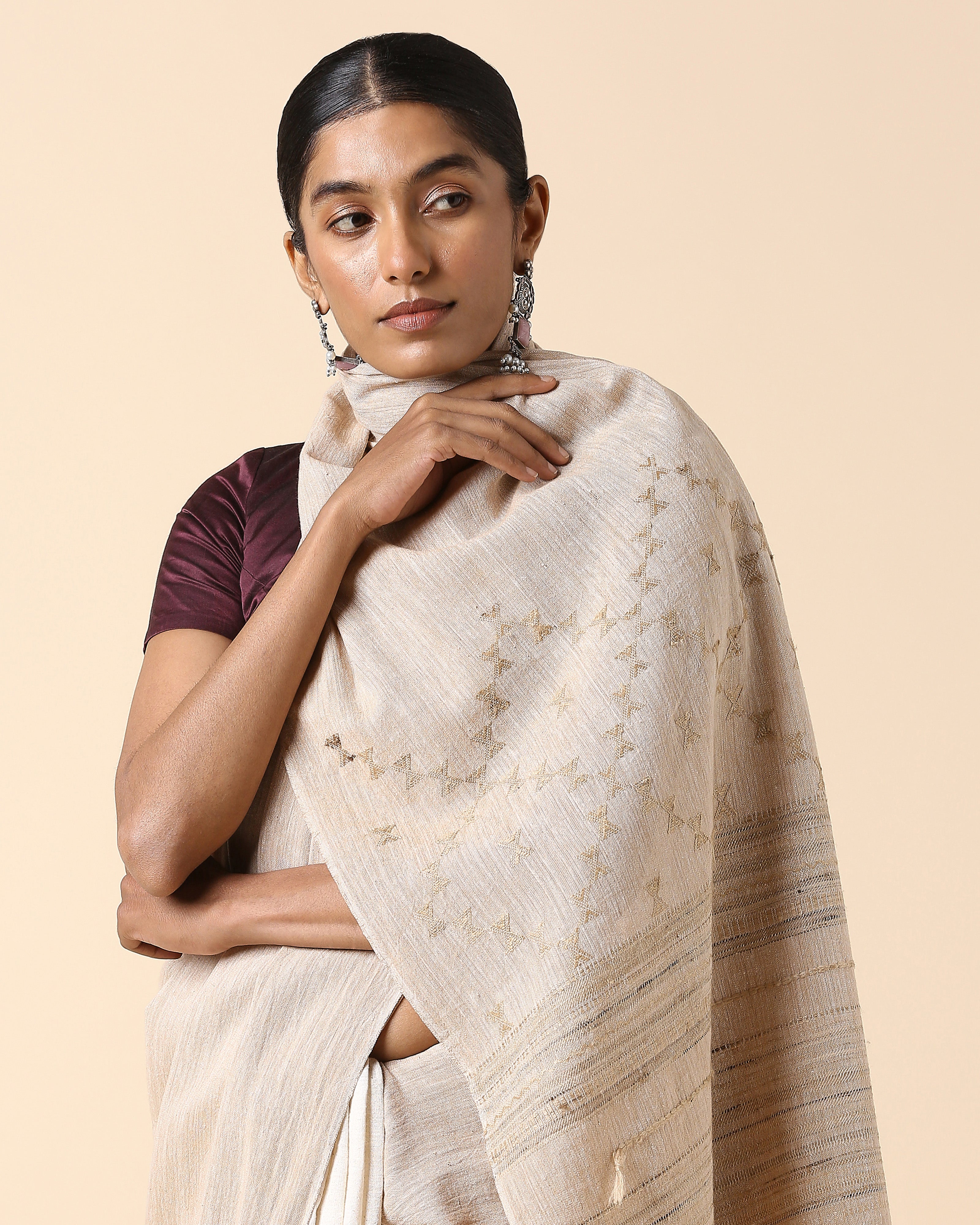 Panchita Bhujodi Extra Weft Brown Cotton Saree