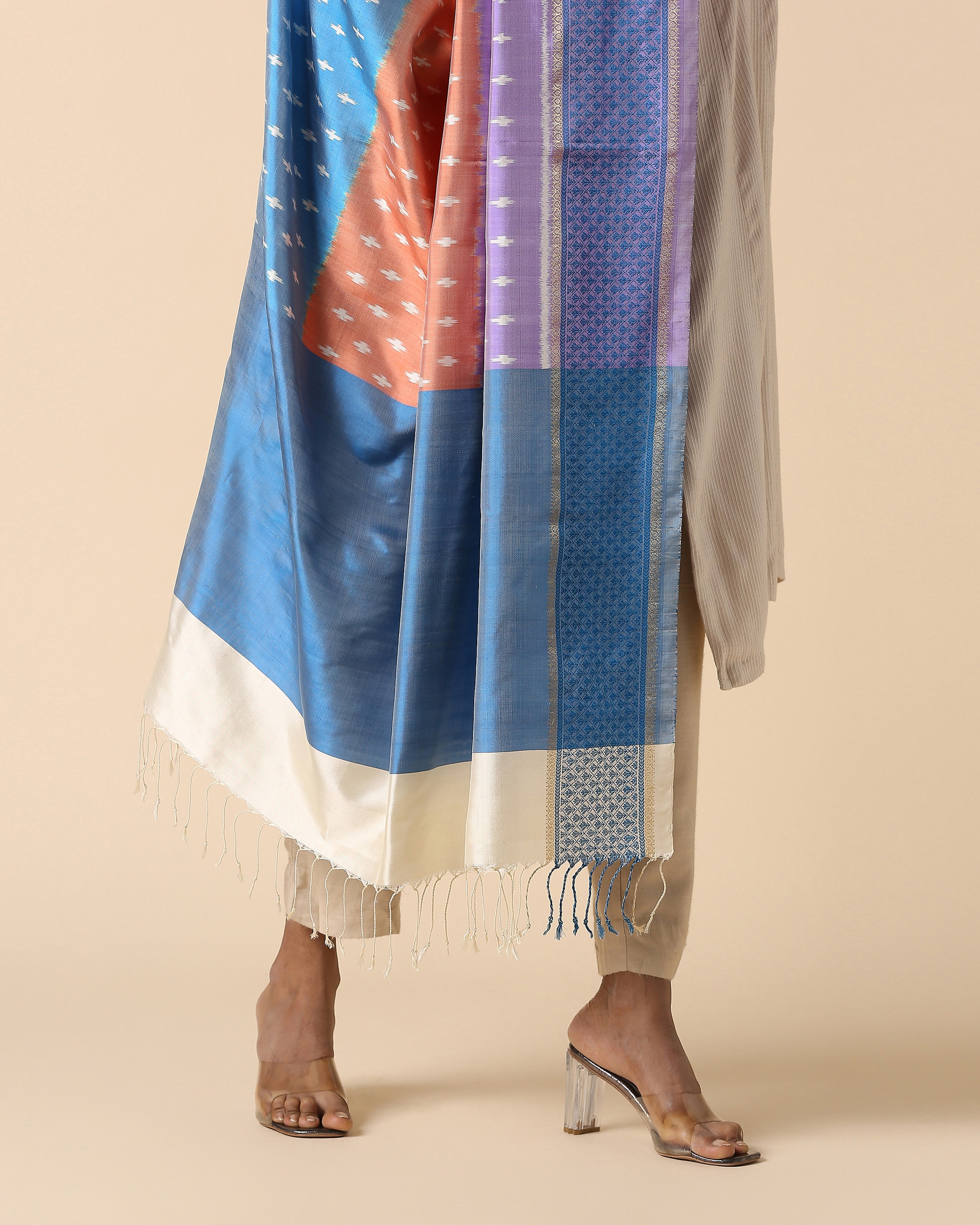 Kafi Pochampally Weft Ikat Silk Dupatta