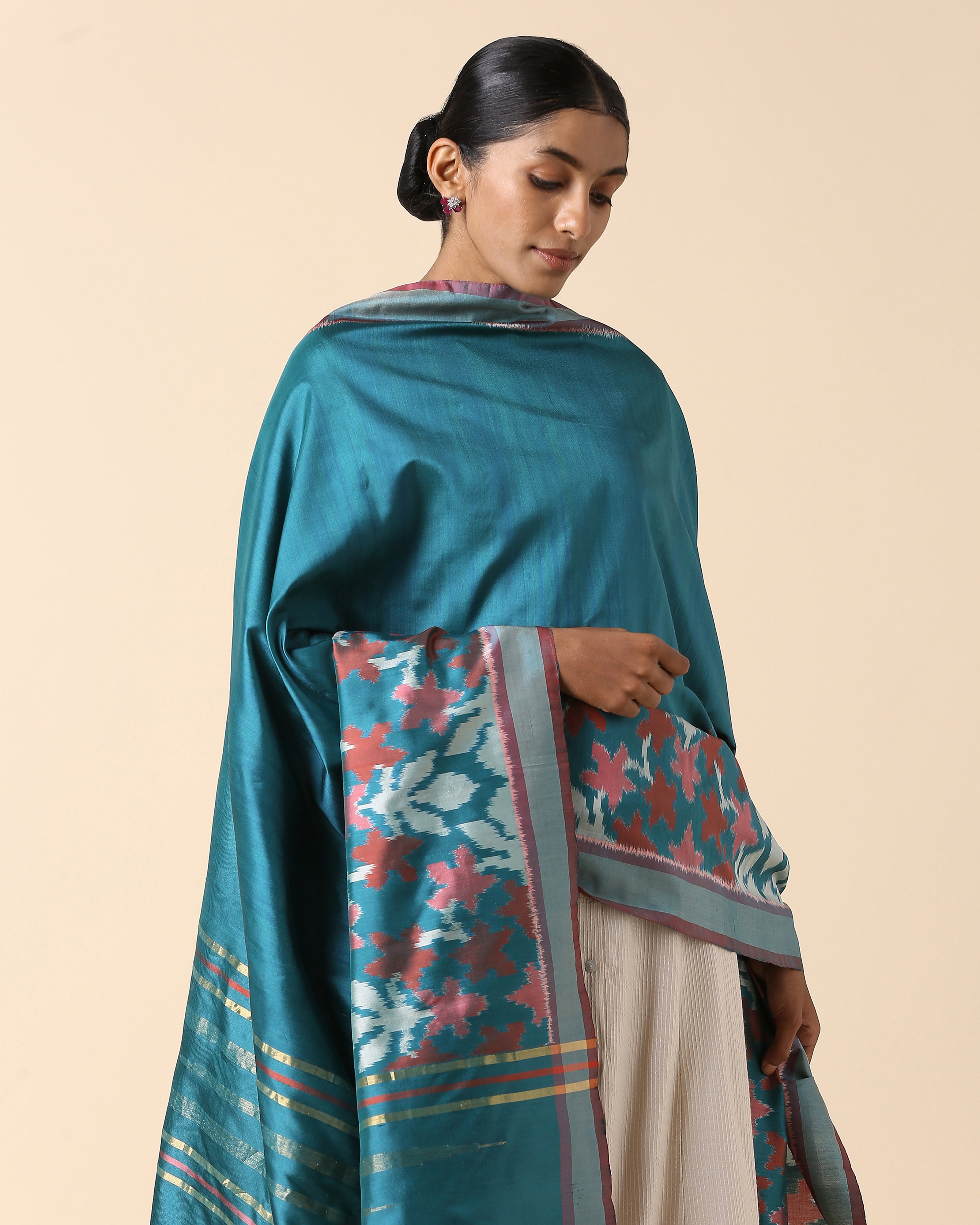 Asuti Pochampally Weft Ikat Silk Dupatta