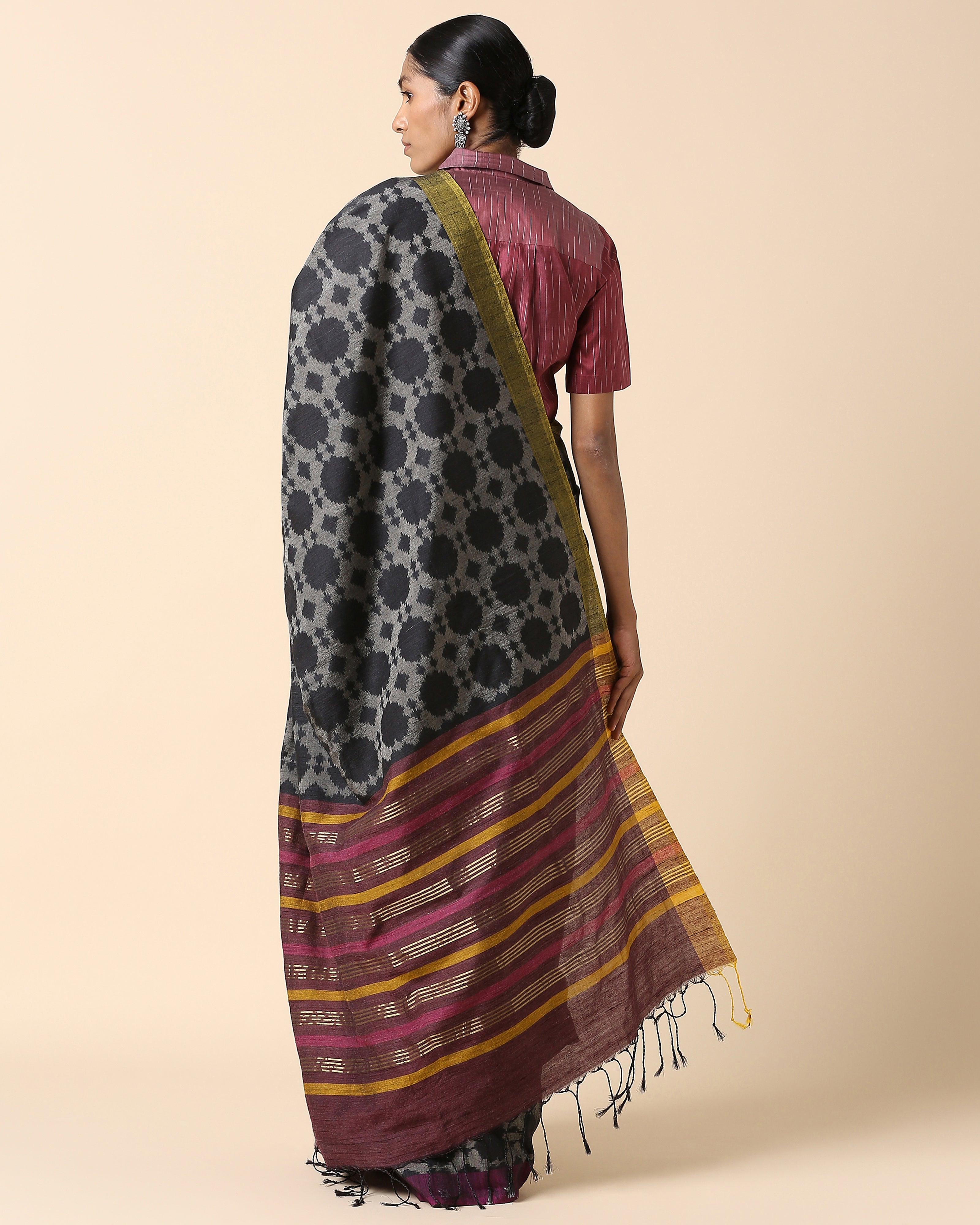 Jumaina Pochampally Warp Ikat Silk Saree