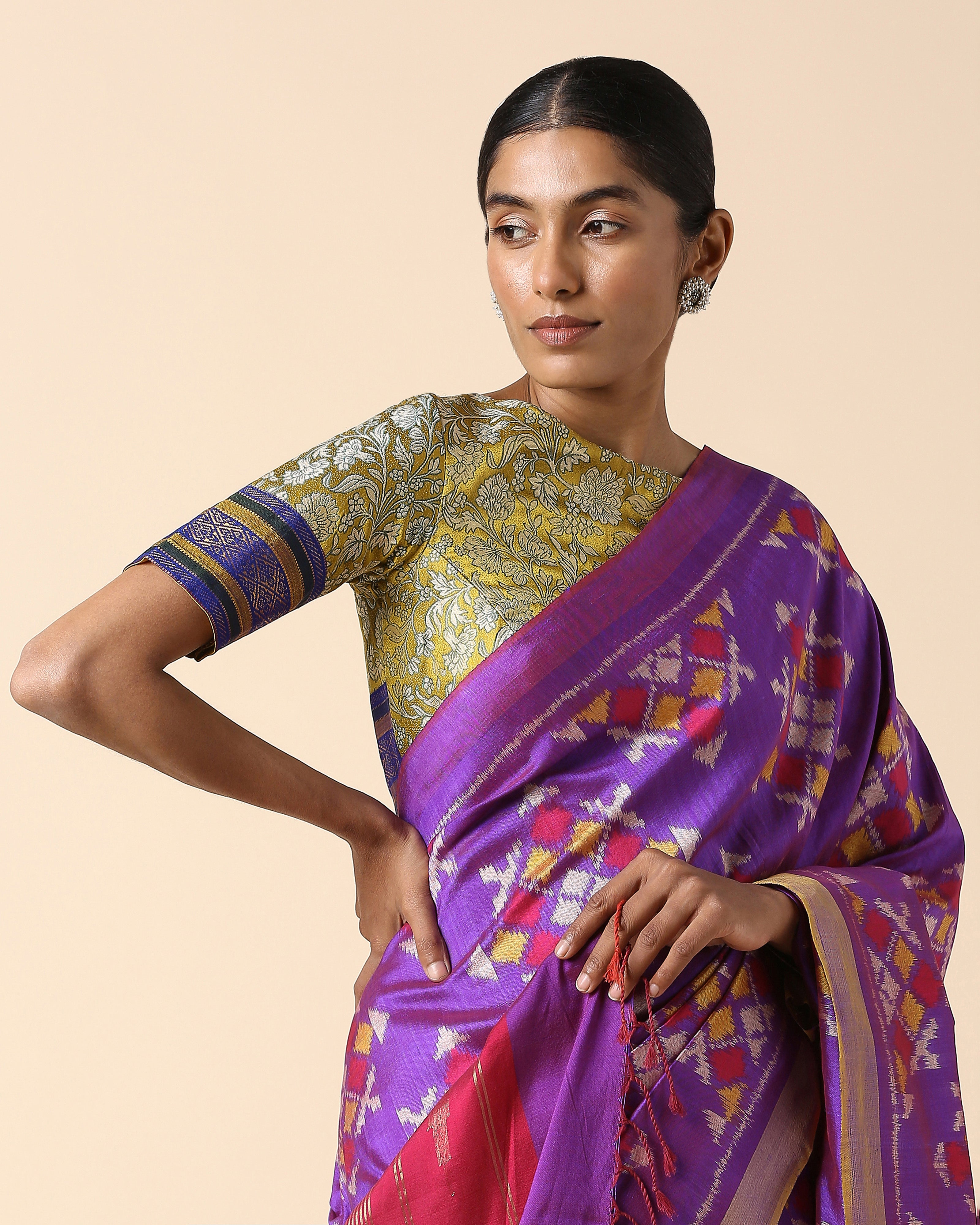 Nahara Pochampally Weft Ikat Cotton Silk Saree