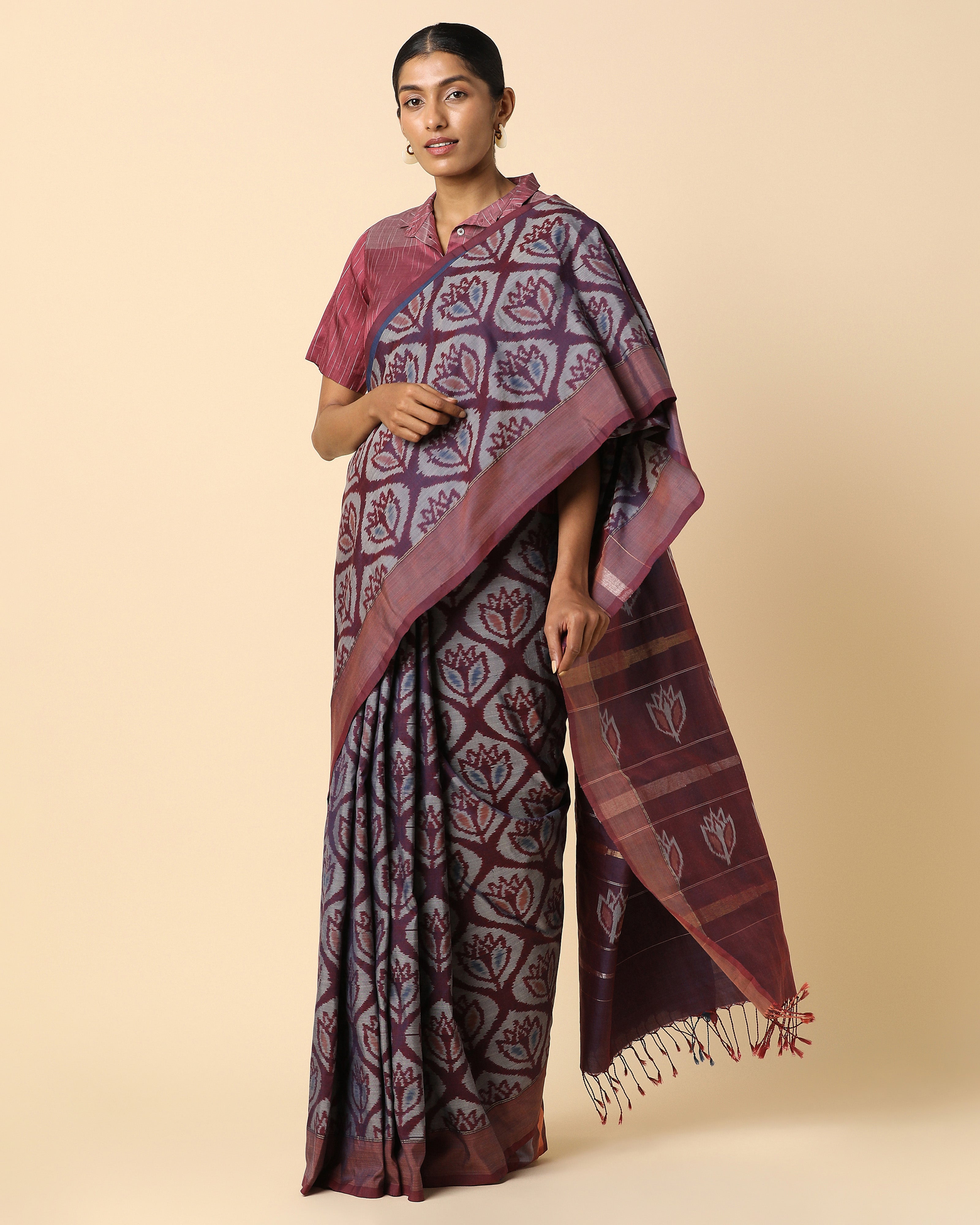 Khamaj Pochampally Warp Ikat Silk Saree