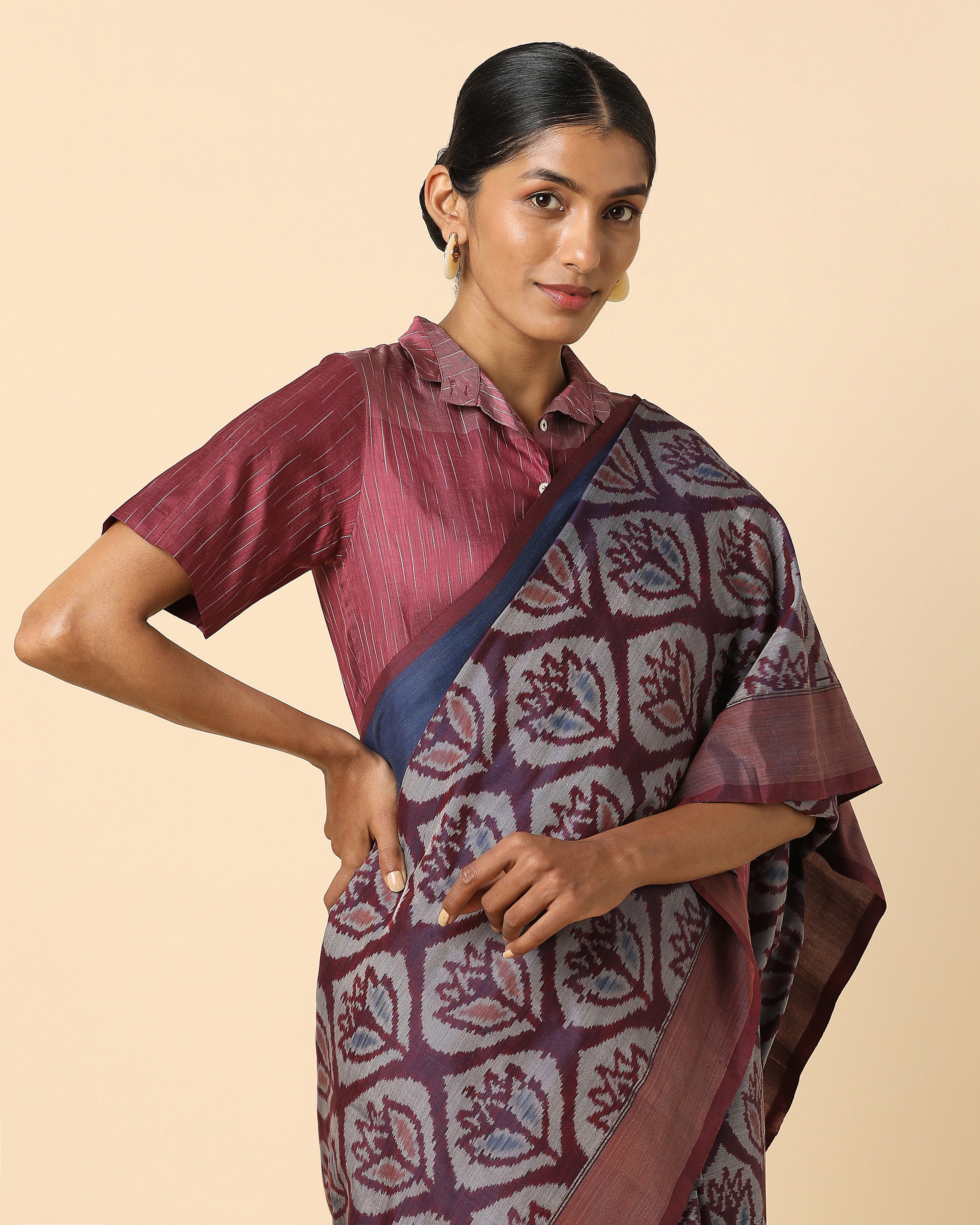 Khamaj Pochampally Warp Ikat Silk Saree