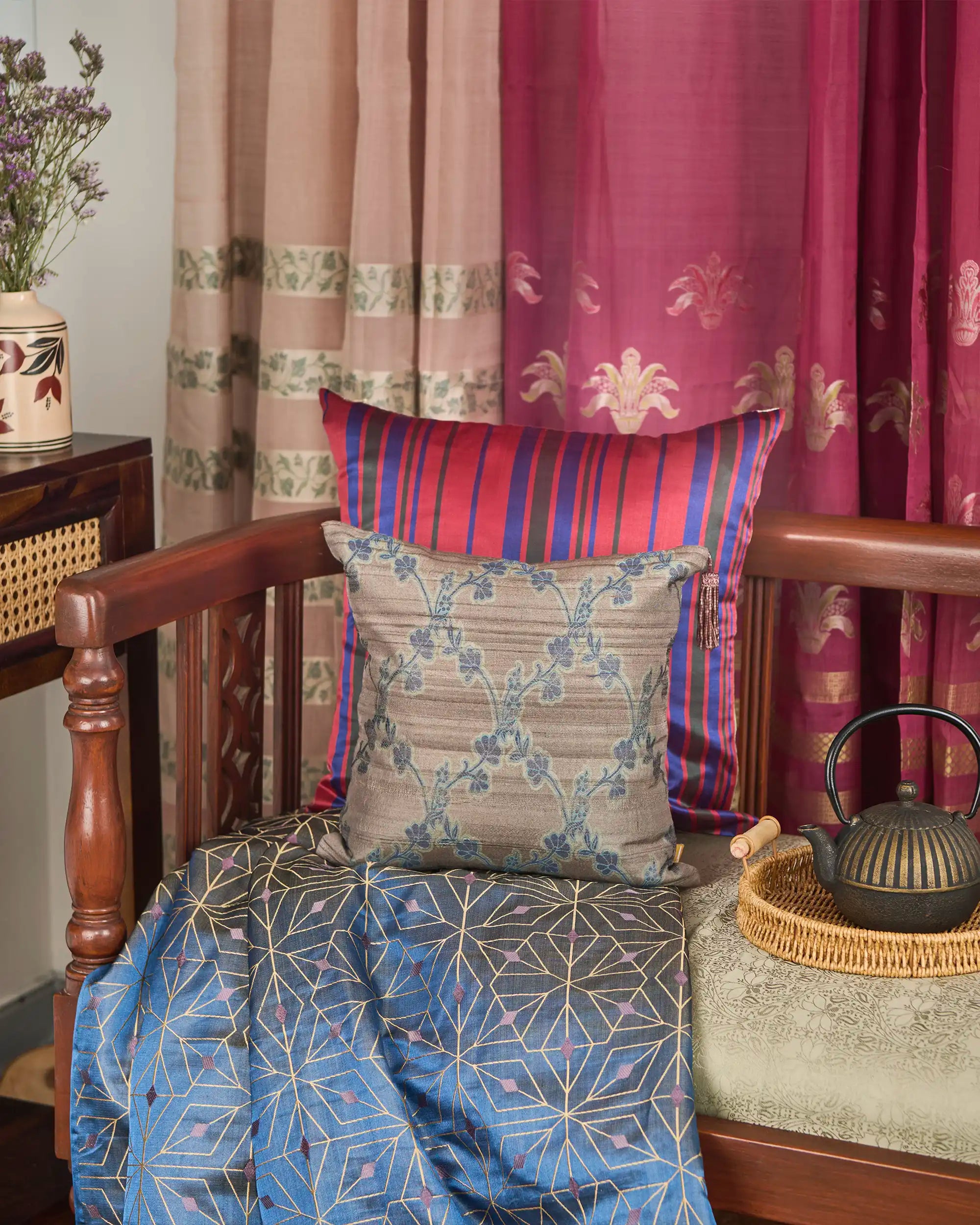 Nilanei Banarasi Satin Brocade Silk Cushion Cover