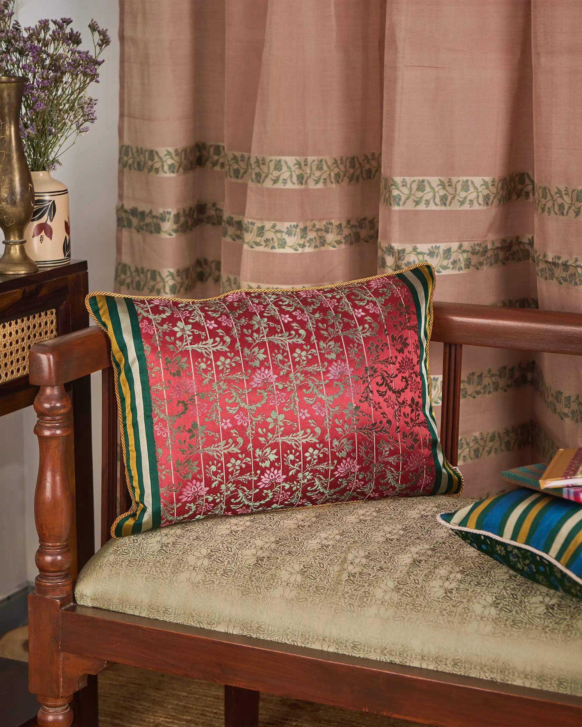 Aleina Banarasi Satin Brocade Silk Viscose Cushion Cover