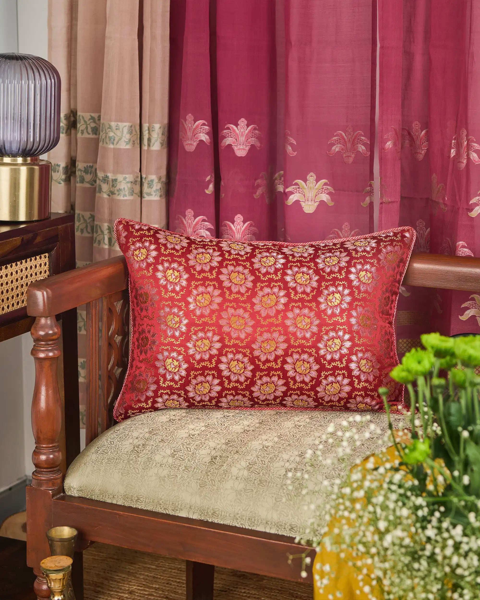 Lev Banarasi Satin Brocade Silk Viscose Cushion Cover