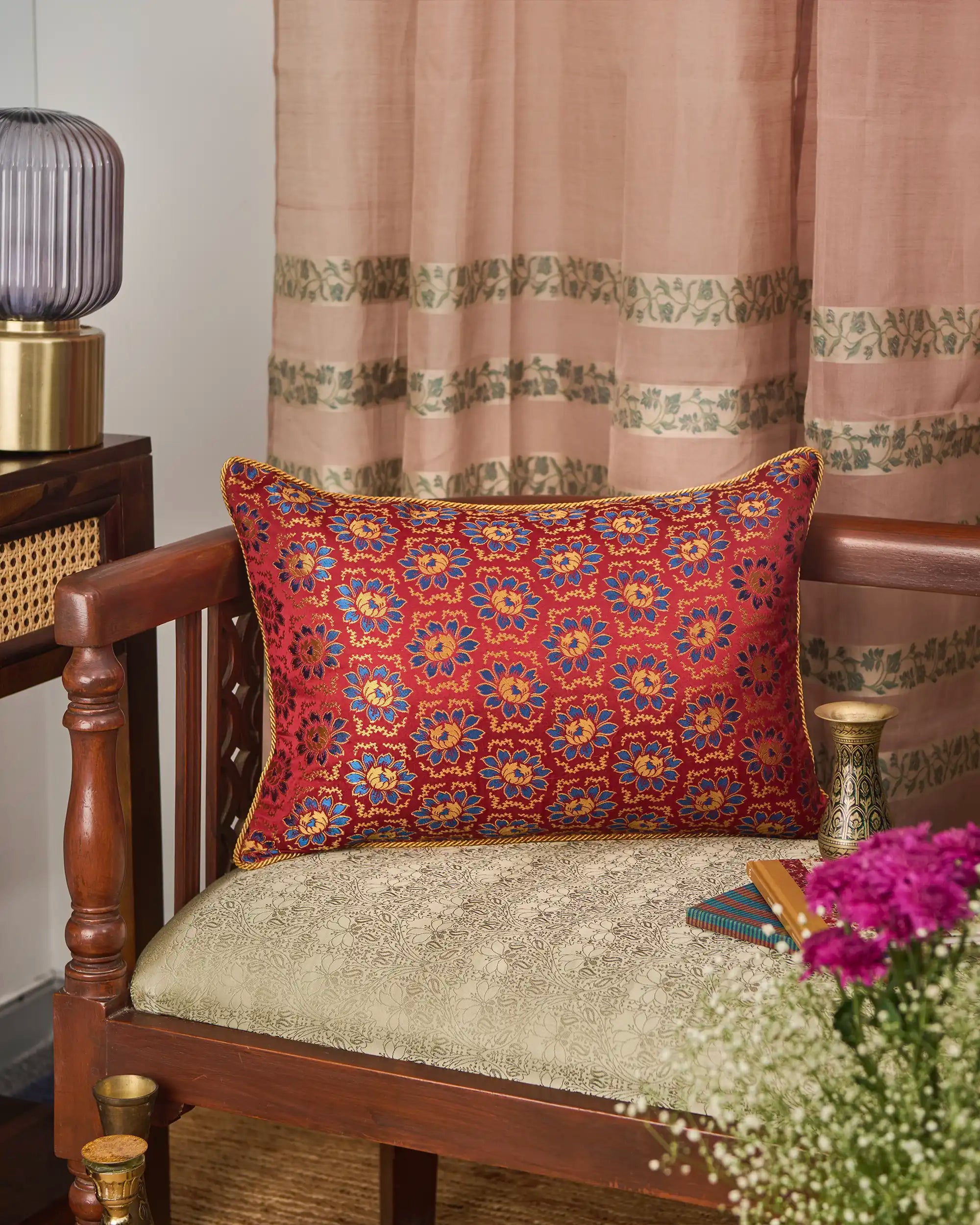 Lev Banarasi Satin Brocade Silk Viscose Cushion Cover