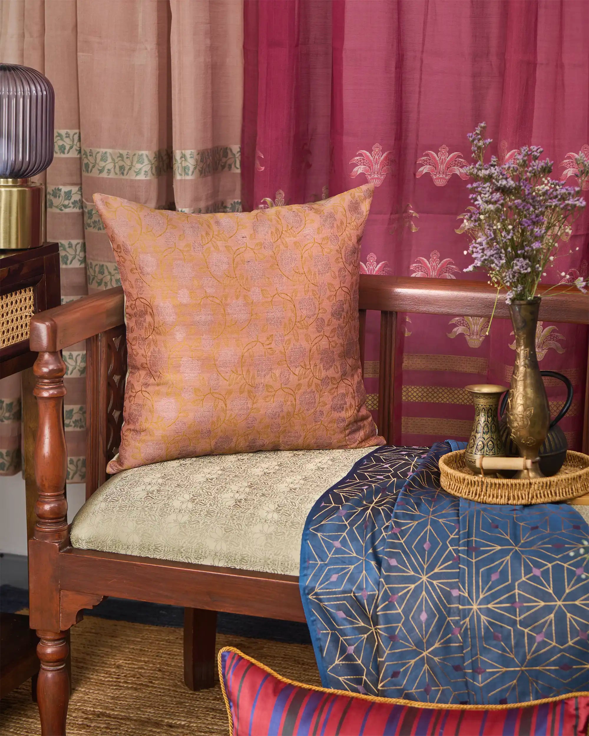 Rozza Banarasi Powdi Silk Cushion Cover