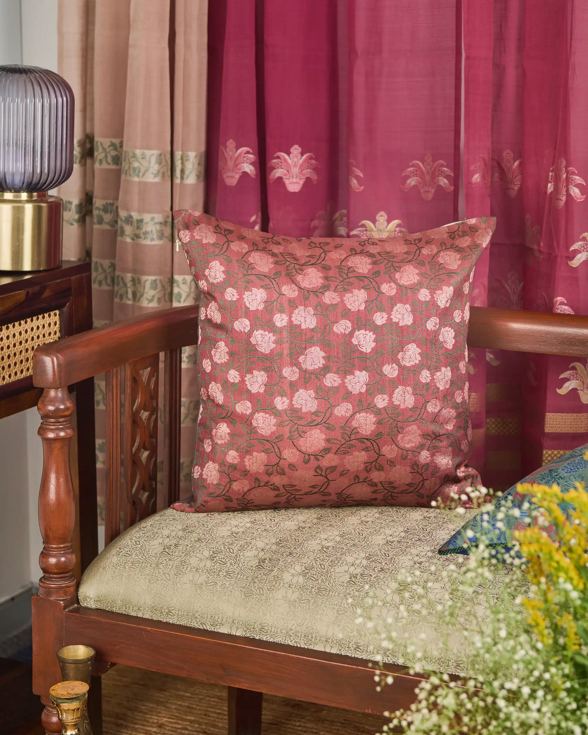 Rozza Banarasi Powdi Silk Cushion Cover