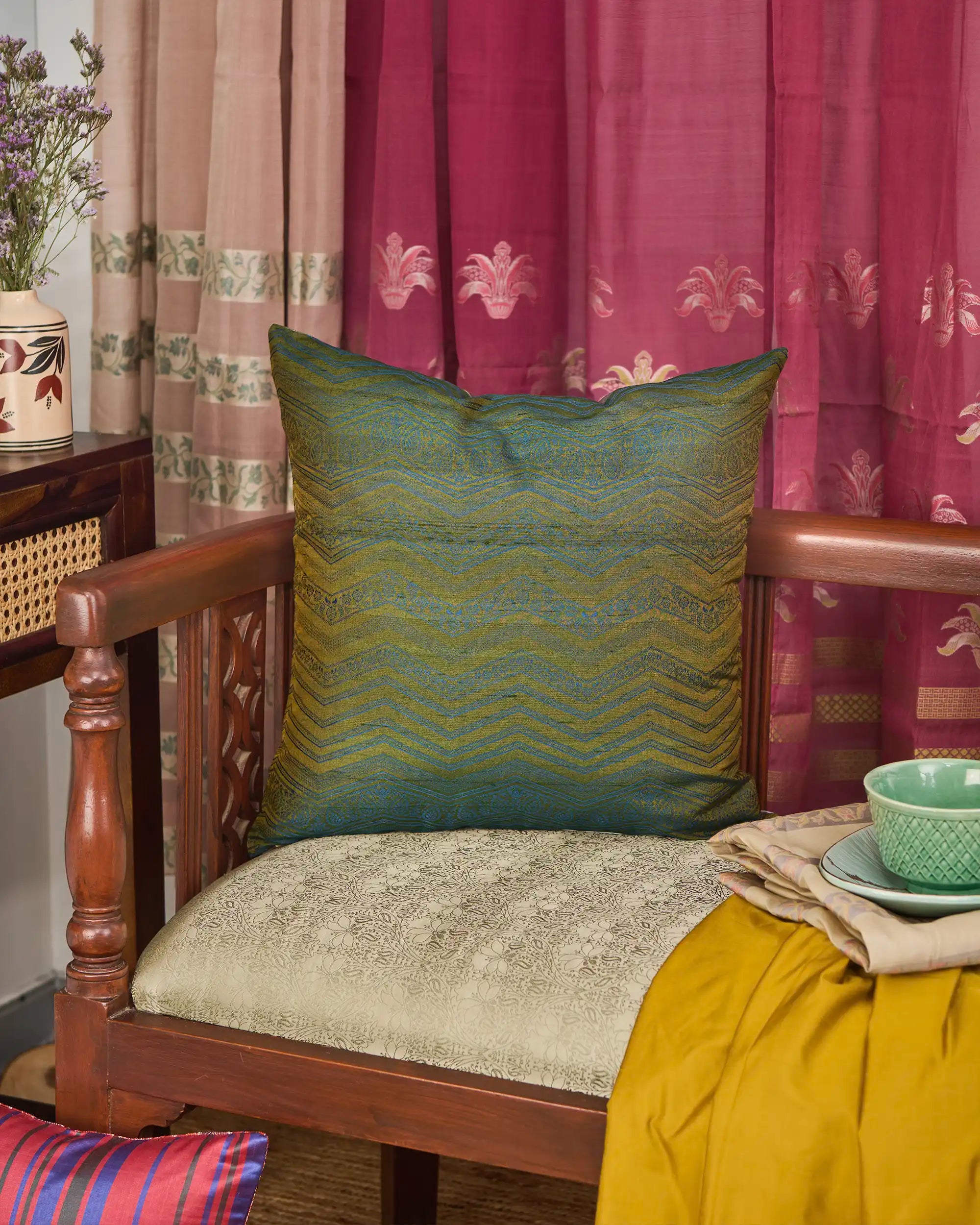 Kholm Banarasi Powdi Silk Cushion Cover