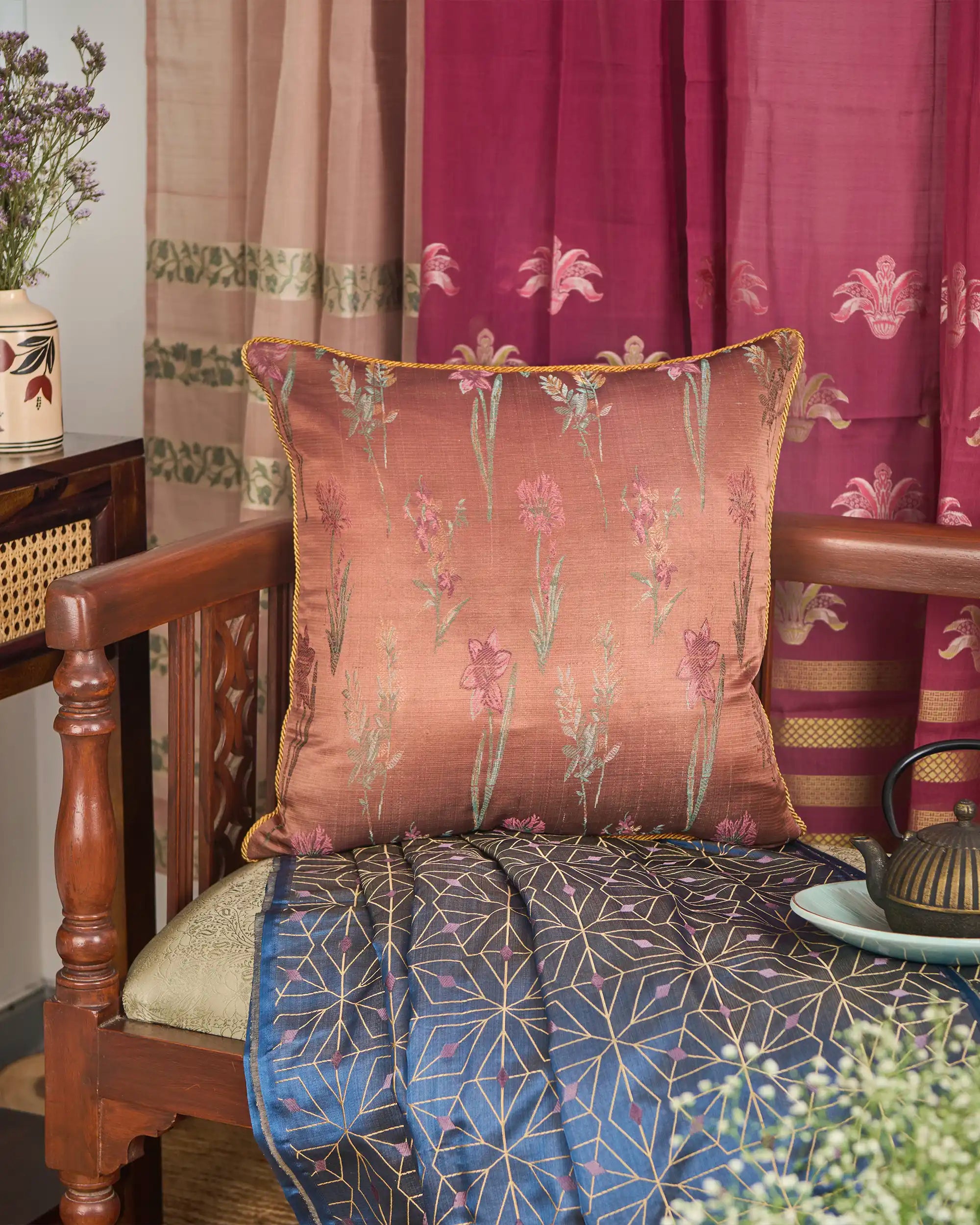Souli Banarasi Tanchoi Silk Cushion Cover