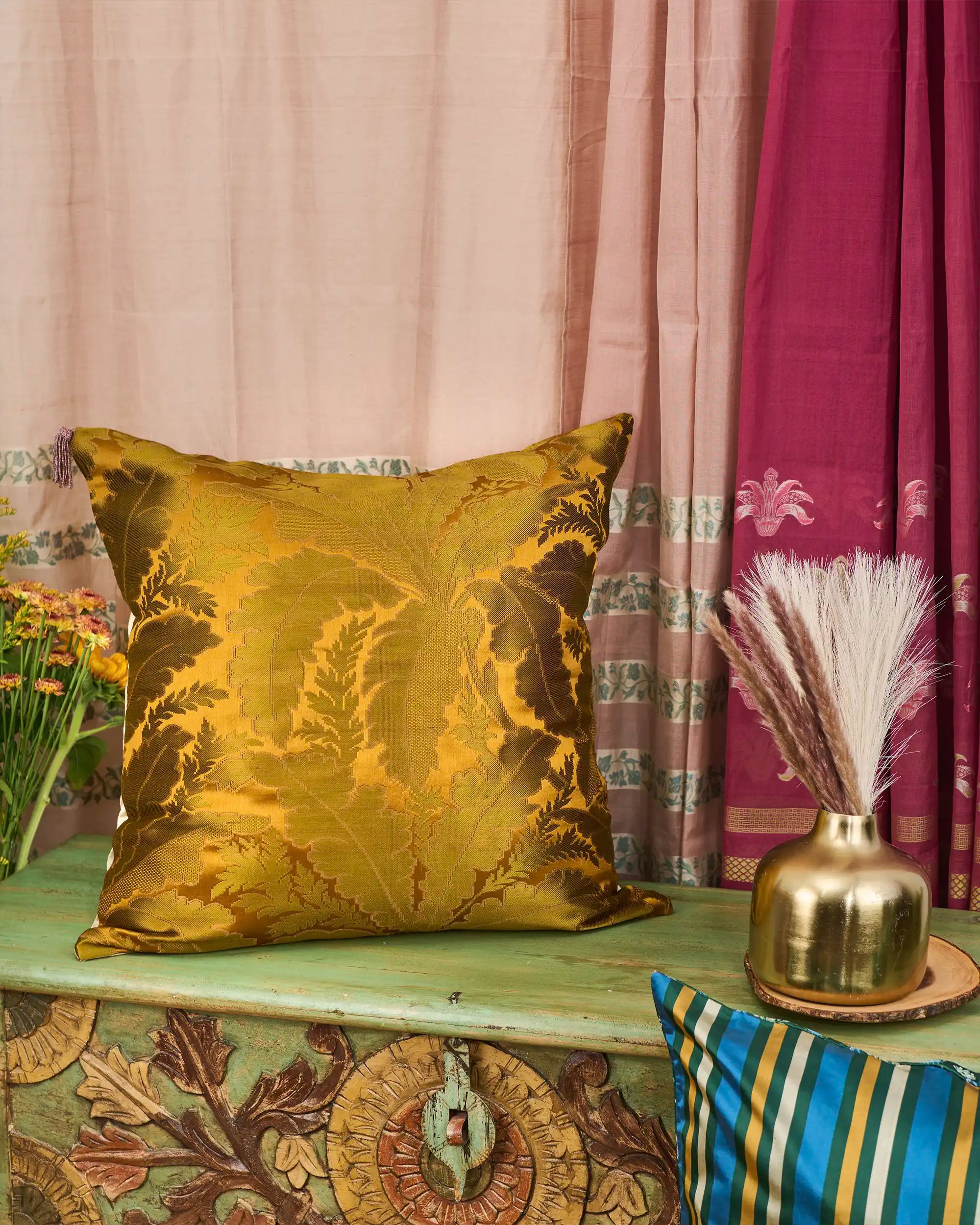 Sona Banarasi Gyasar Silk Viscose Cushion Cover