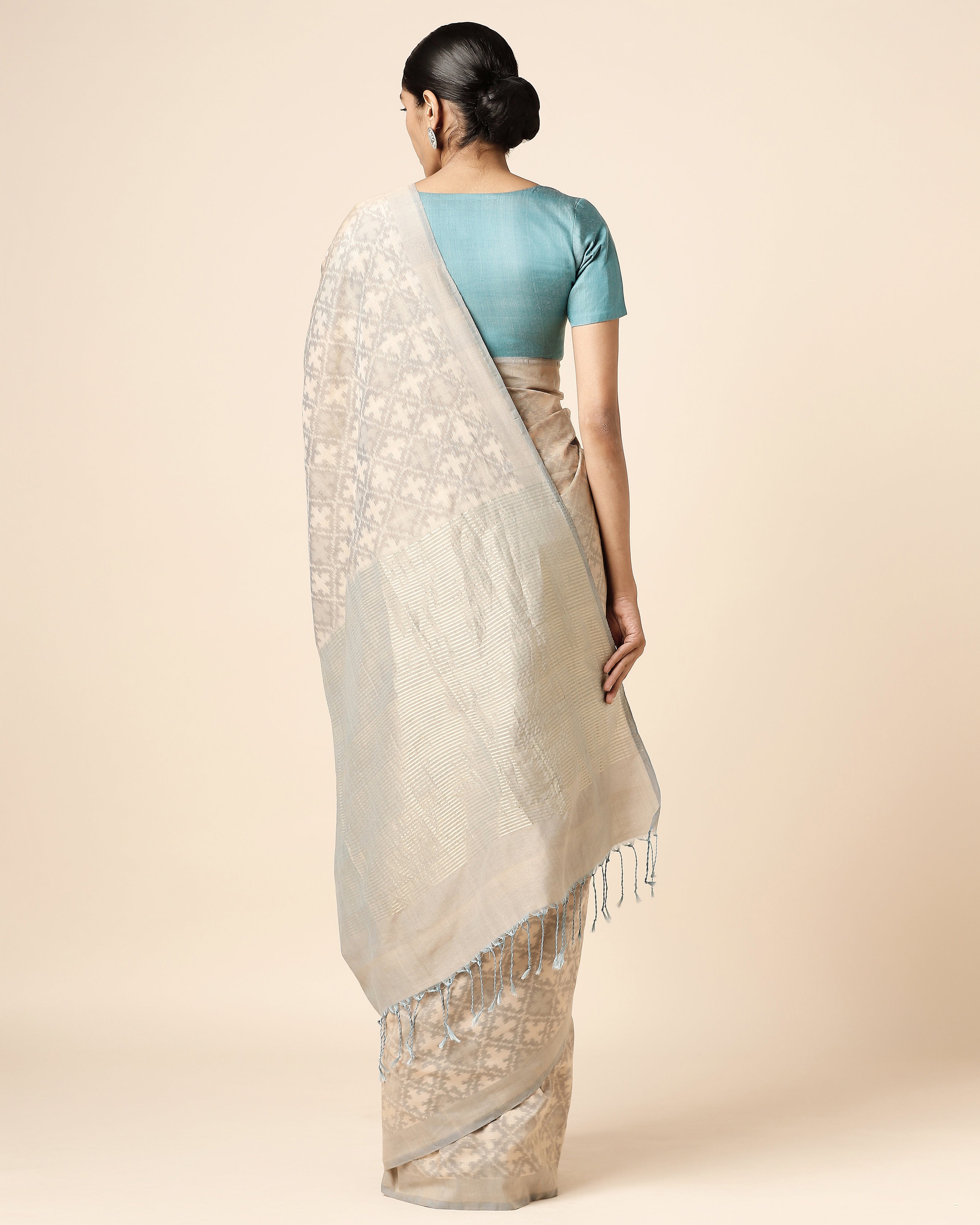 Taran Pochampally Warp Ikat Brown Cotton Saree