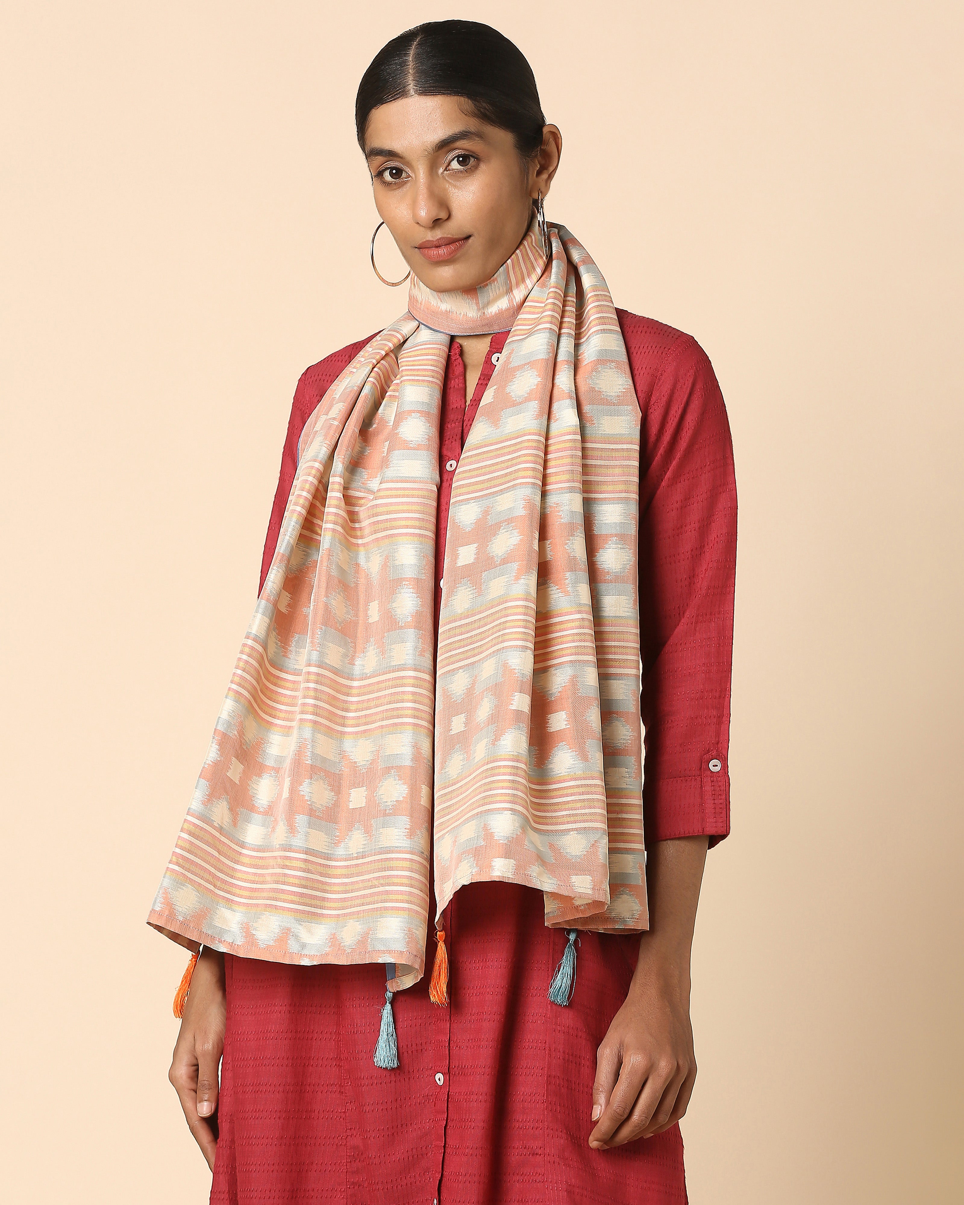 Ajara Pochampally Weft Ikat Cotton Silk Stole