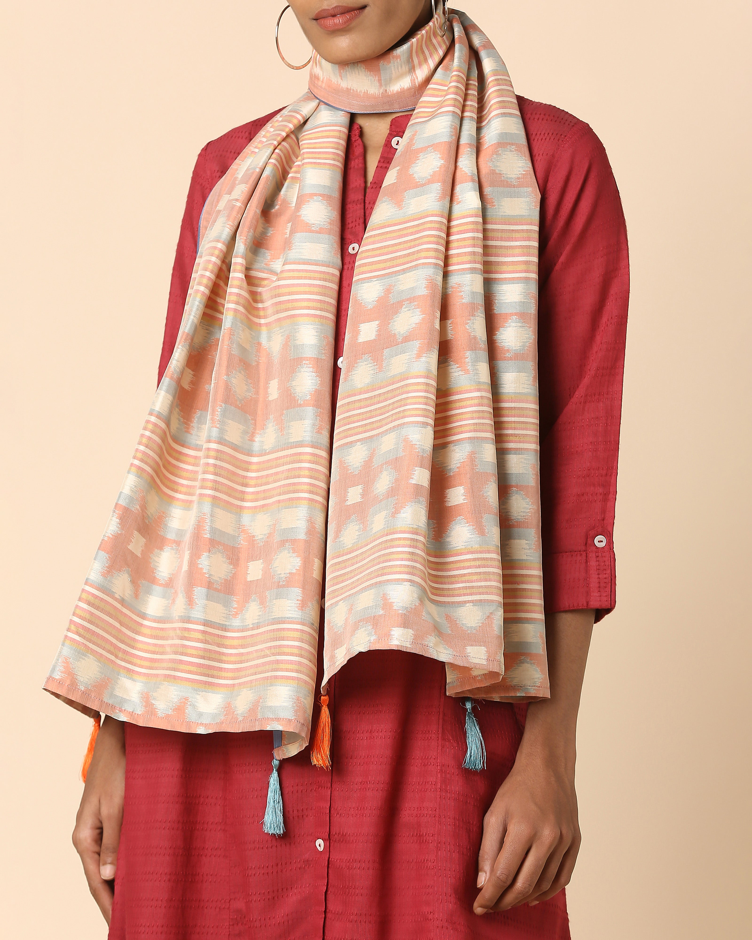 Ajara Pochampally Weft Ikat Cotton Silk Stole