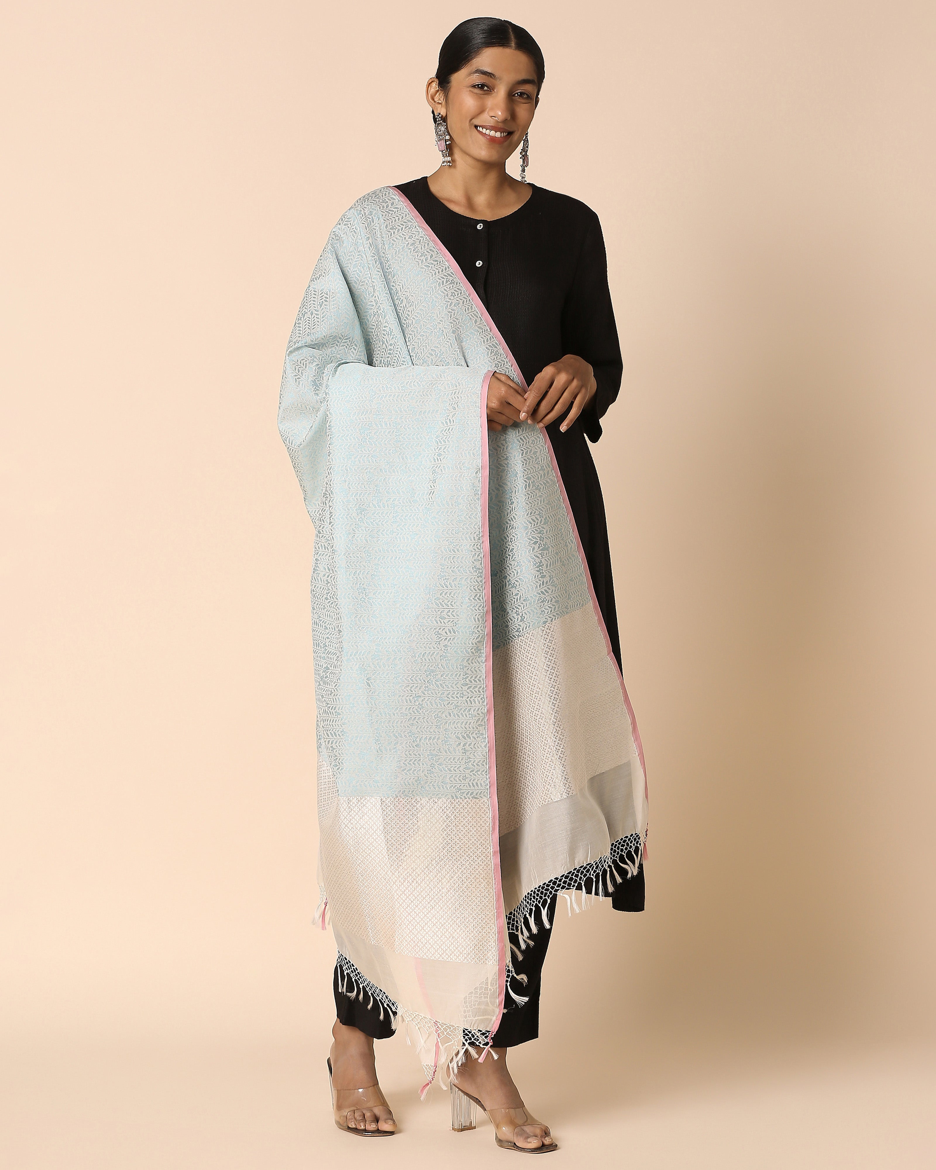 Trayi Banarasi Cutwork Silk Cotton Dupatta