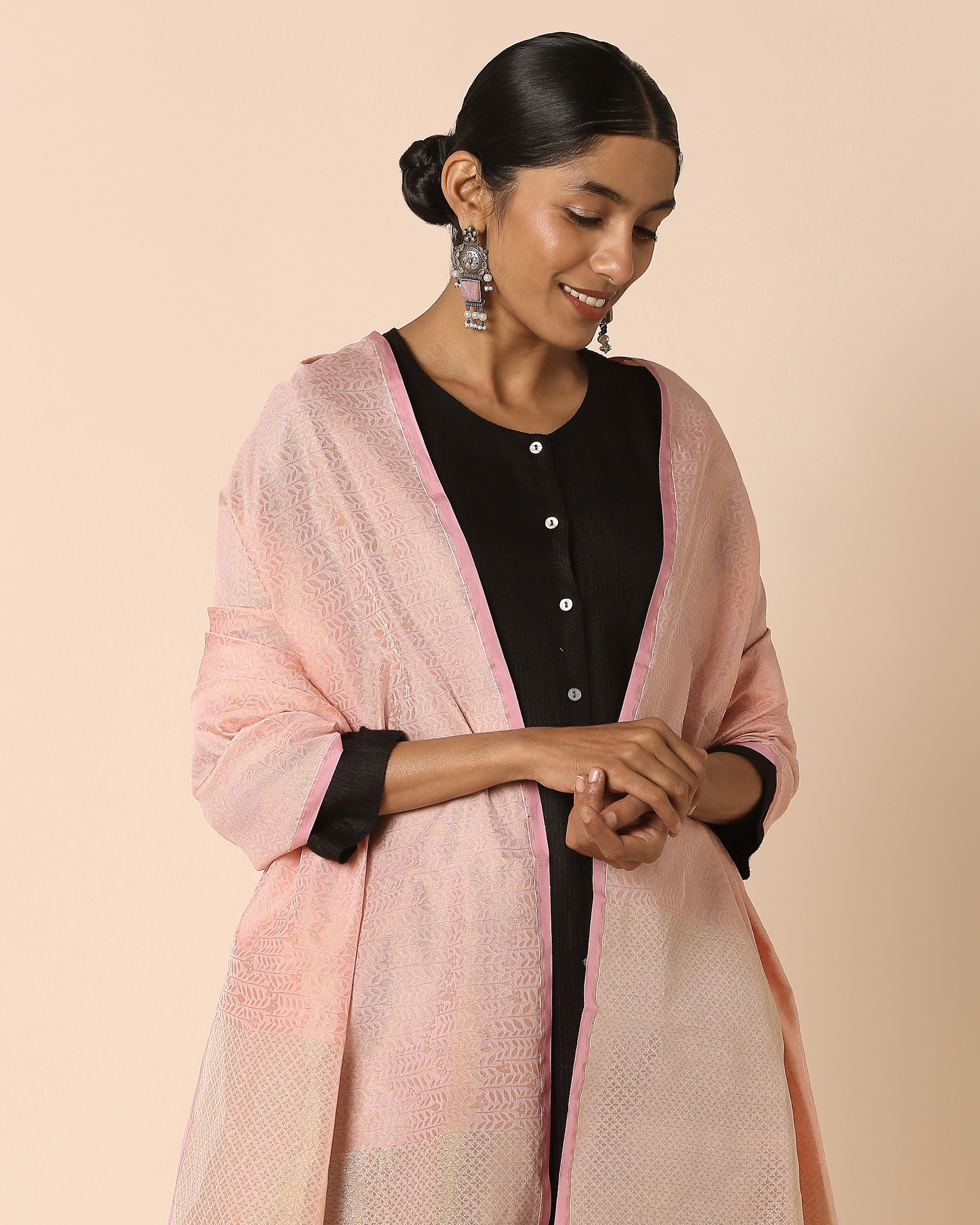 Trayi Banarasi Cutwork Silk Cotton Dupatta